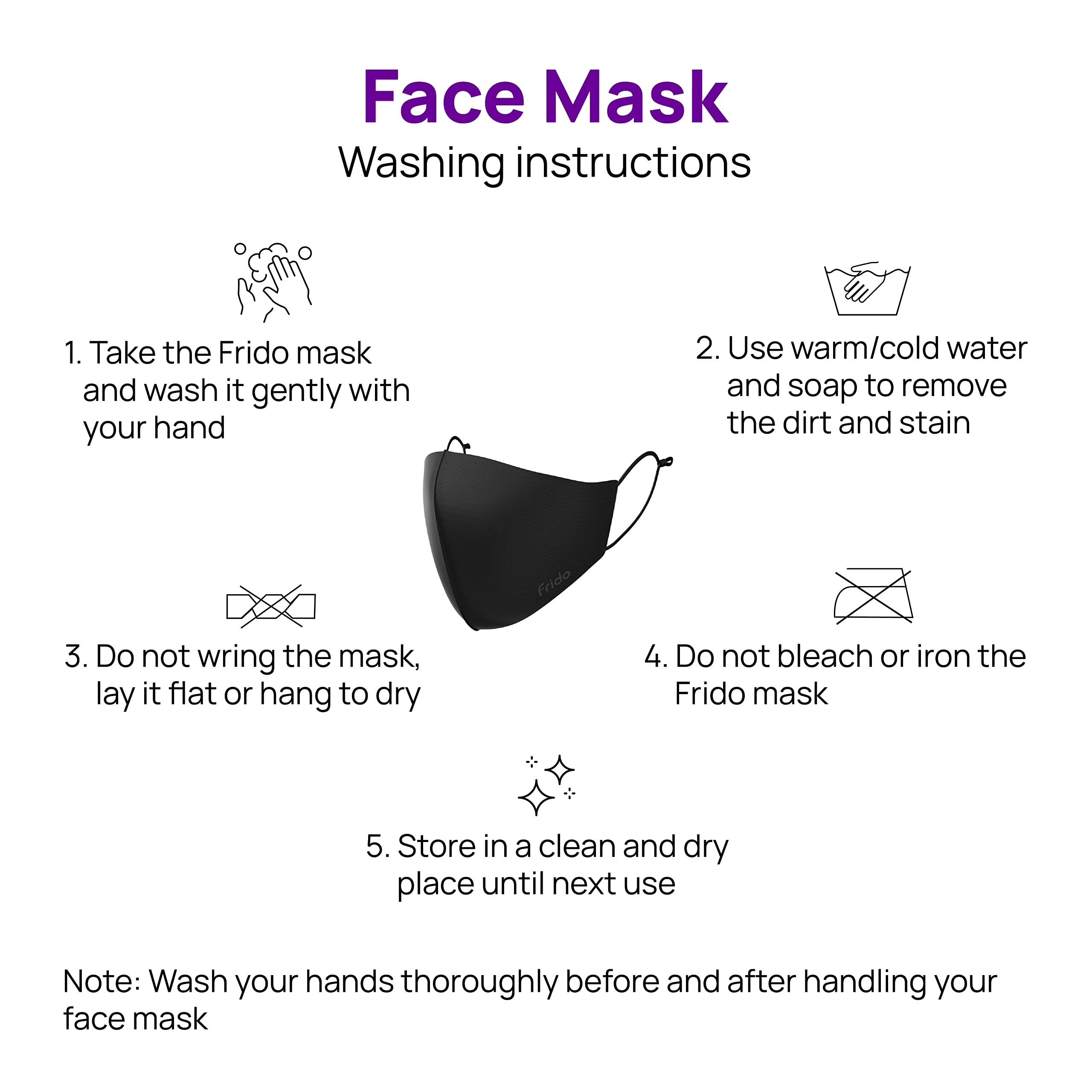Frido Unisex Ultimate Copper Face Mask - Adjustable Ear Loops & Copper Treated Layer (Pack of 2, Black) - Ideal for Daily Protection & Travel