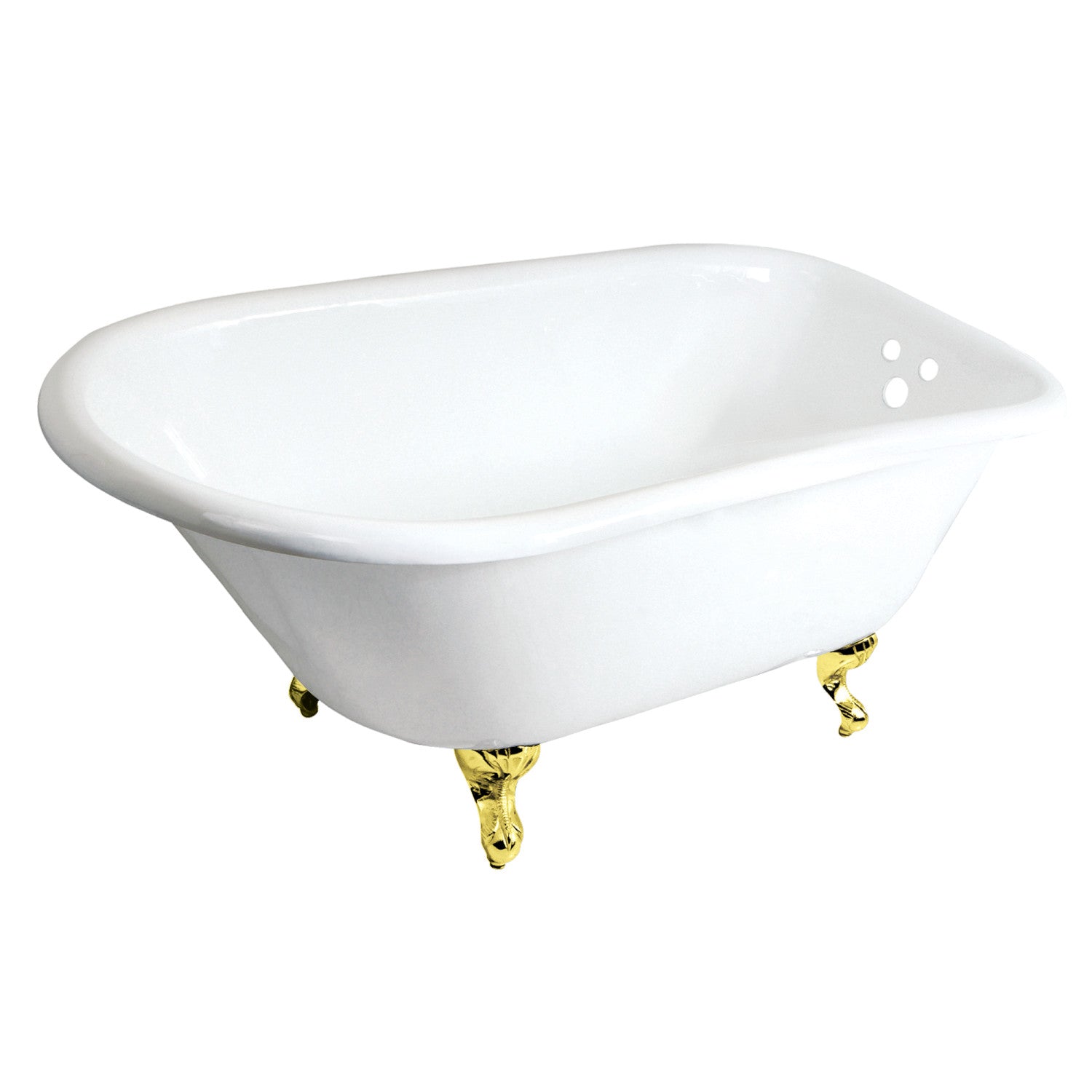 Aqua Eden 48 Inch Cast Iron Clawfoot Bathtub - Classic Flat Rim Roll Top Design, White with Polished Brass Finish (3 3/8 Inch Wall Drillings) | Vintage Style Freestanding Tub for Bathroom Remodel & Luxury Spa Experience