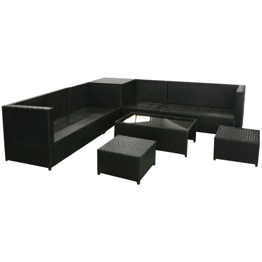 Modern Outdoor Patio Furniture Set - 26-Piece Black Poly Rattan Conversation & Bistro Set for Home, Lawn, Balcony & Garden | Durable Weather-Resistant Sofa Set for Backyard, Poolside & Outdoor Entertaining