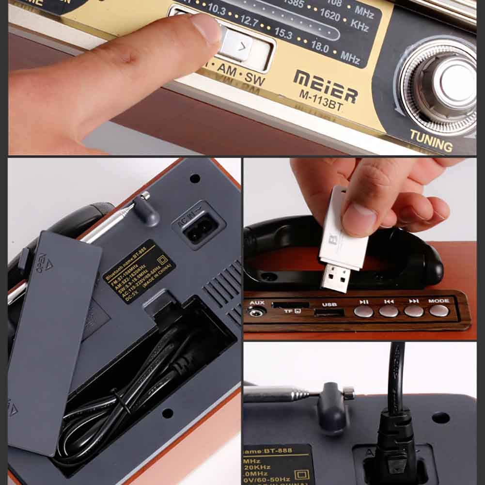 Vintage Wooden Retro AM/FM/SW Radio with Bluetooth 4.0 Speaker - Old Fashioned Style Wireless Audio Player with Strong Bass & Loud Volume for Outdoor, Home, Office and Travel Use