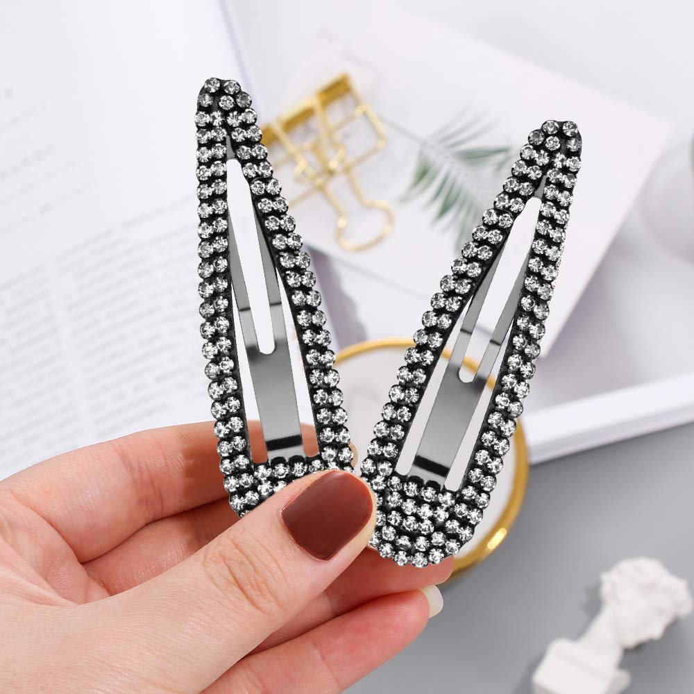 2PCS Rhinestone Snap Hair Clips - Sparkling Barrettes for Women, Ladies & Girls - Black Glitter Hair Accessories for Parties, Weddings & Daily Styling