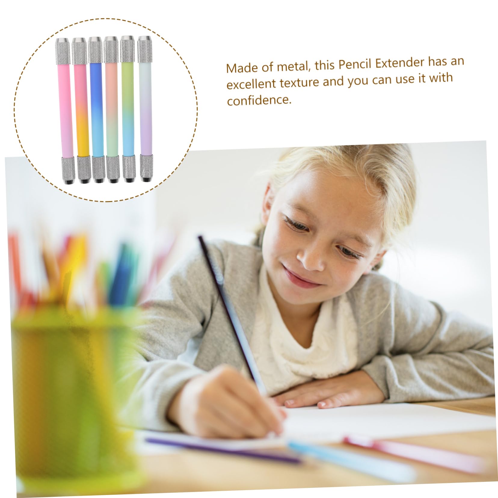 Gogogmee 6-Pack Metal Pencil Extenders - Premium Art Pencil Lengthener with Comfort Grip & Easy Installation for Artists, Students | Perfect for Sketching, Drawing & Office Use