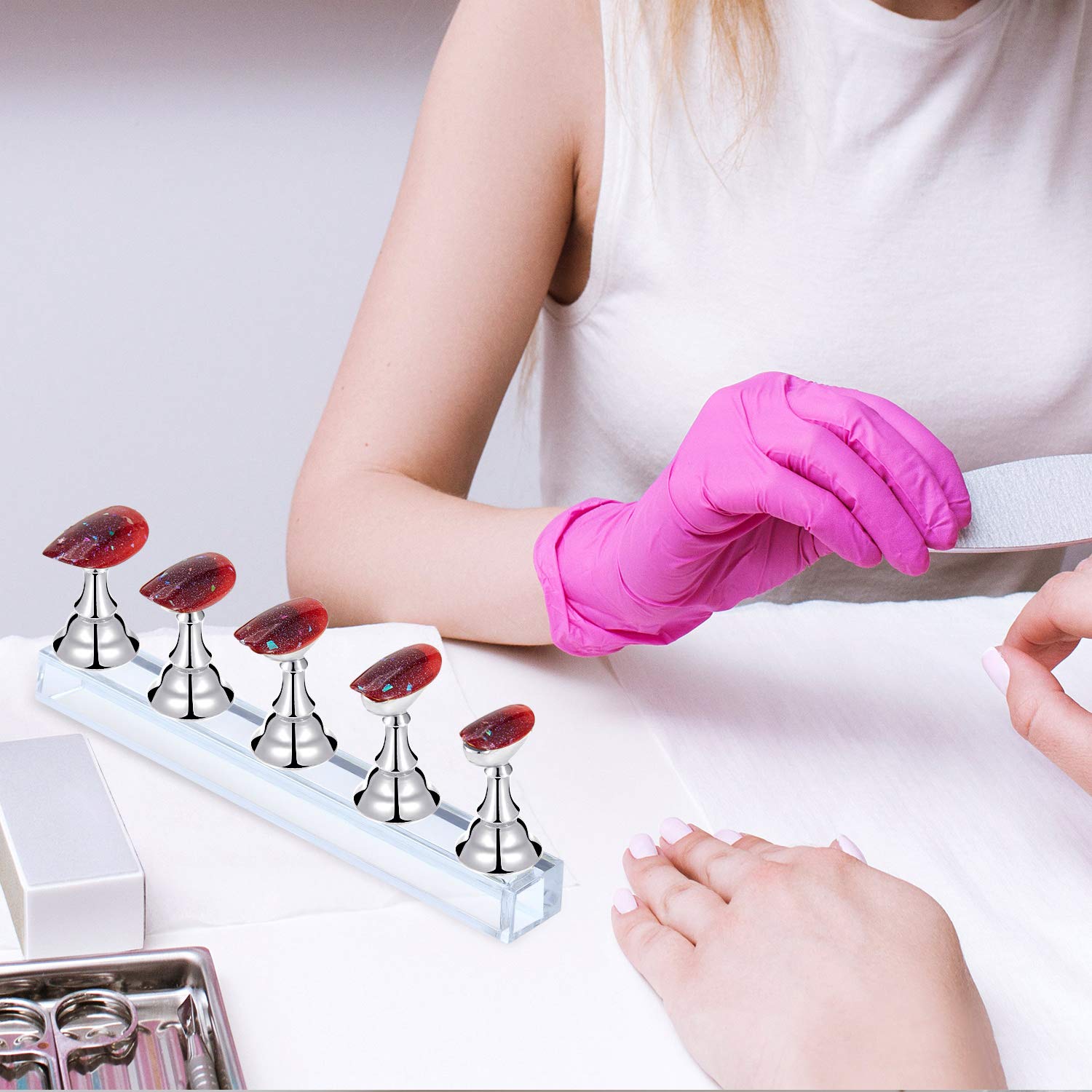 Blulu 2 Sets Magnetic Acrylic Nail Display Stand - Press on Nails Practice Holder for DIY Painting & False Nails - Salon & Home Manicure Tool (Silver) | Perfect for Nail Artists, Beginners & Home Salon Use