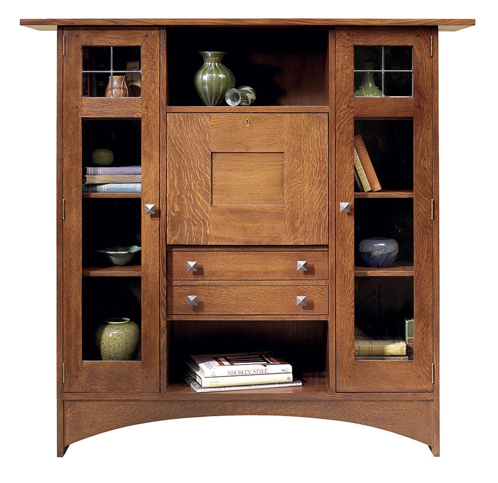 Harvey Ellis Fall Front Bookcase with Glass Doors - Vintage Style Wooden Book Storage for Living Room, Office & Library - Perfect for Displaying Books, Collectibles & Home Decor