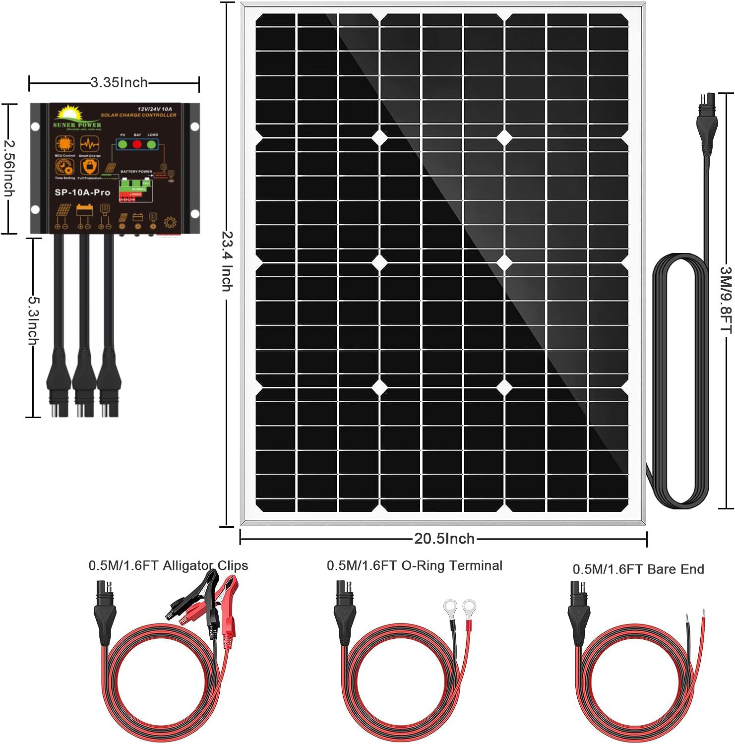 SUNER POWER 12V 50W Solar Panel Kit with Waterproof 10A Charge Controller - High Efficiency Solar Battery Charger for Boat, Car, RV, Motorcycle & Marine Use - Perfect for Off-Grid Power & Outdoor Adventures