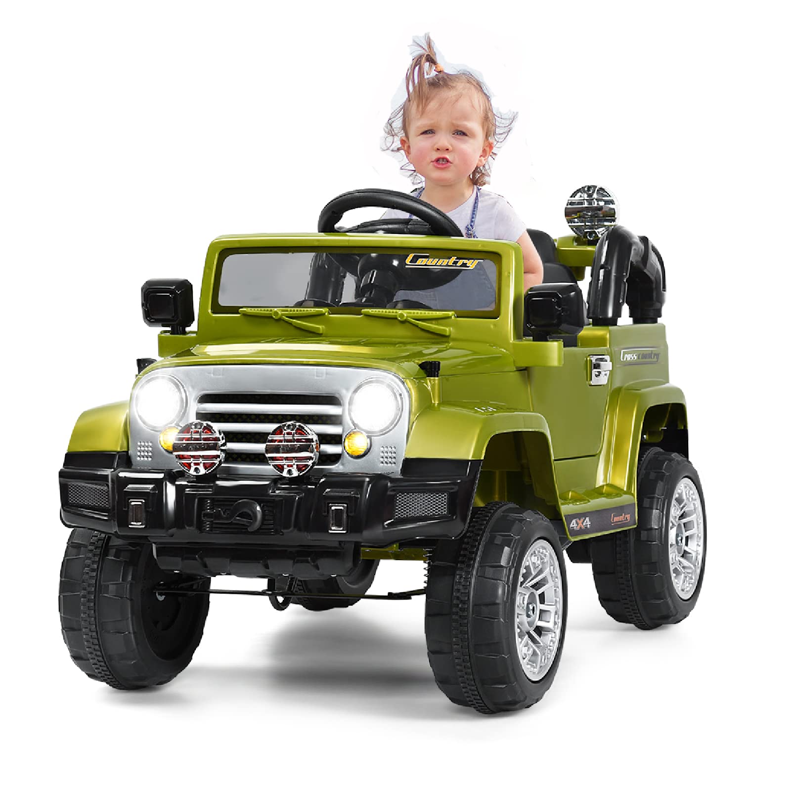 HONEY JOY 12V Battery Powered Ride On Truck for Kids - Remote Control Electric Car with MP3 Player, Music, Horn, LED Lights & Spring Suspension - Open Door Design for Boys & Girls (Green) - Perfect for Indoor Play, Outdoor Adventures & Birthday Gifts