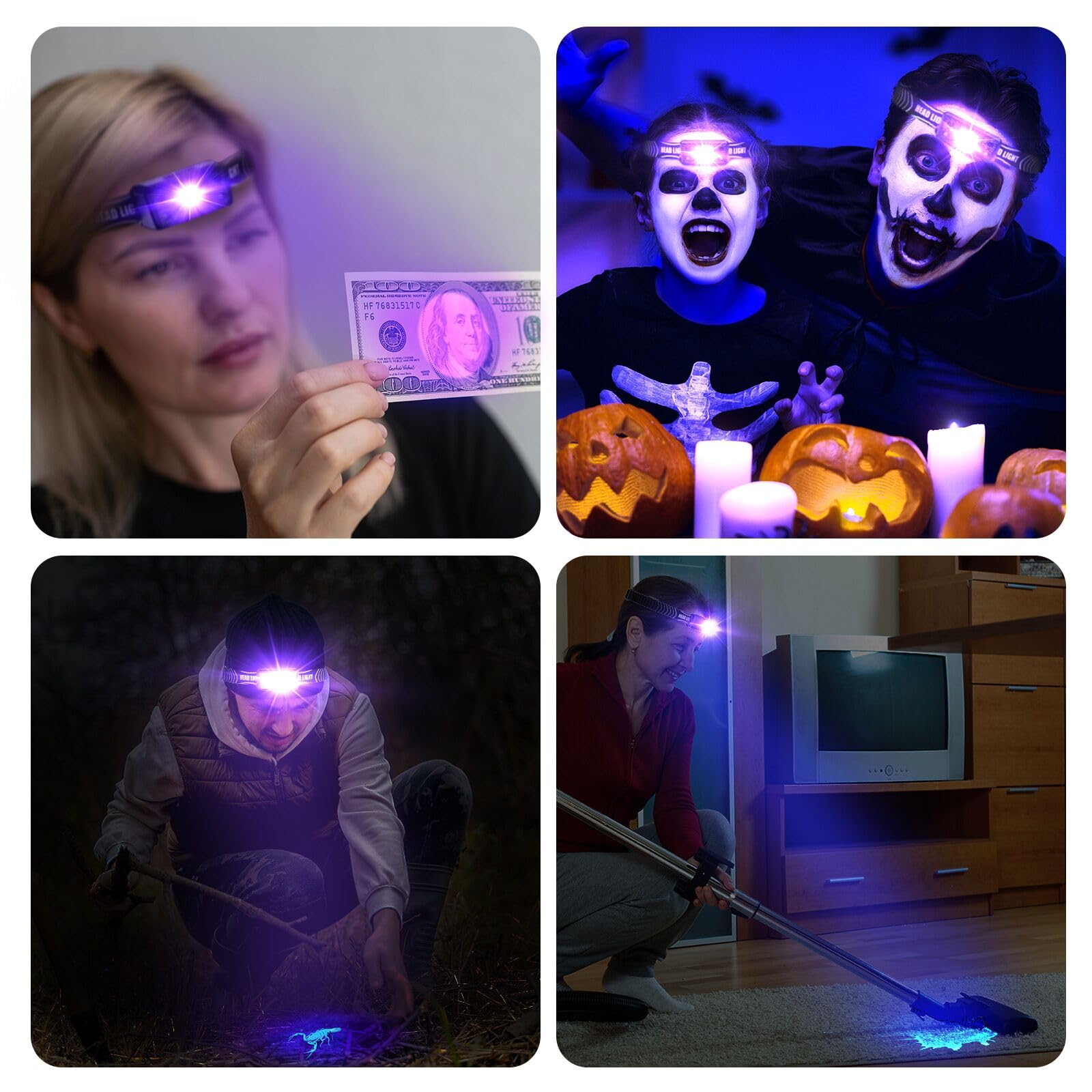 COSOOS 2 Mini UV Headlamp - Rechargeable 395nm Blacklight for Pet Urine, Bed Bugs & Scorpions Detection