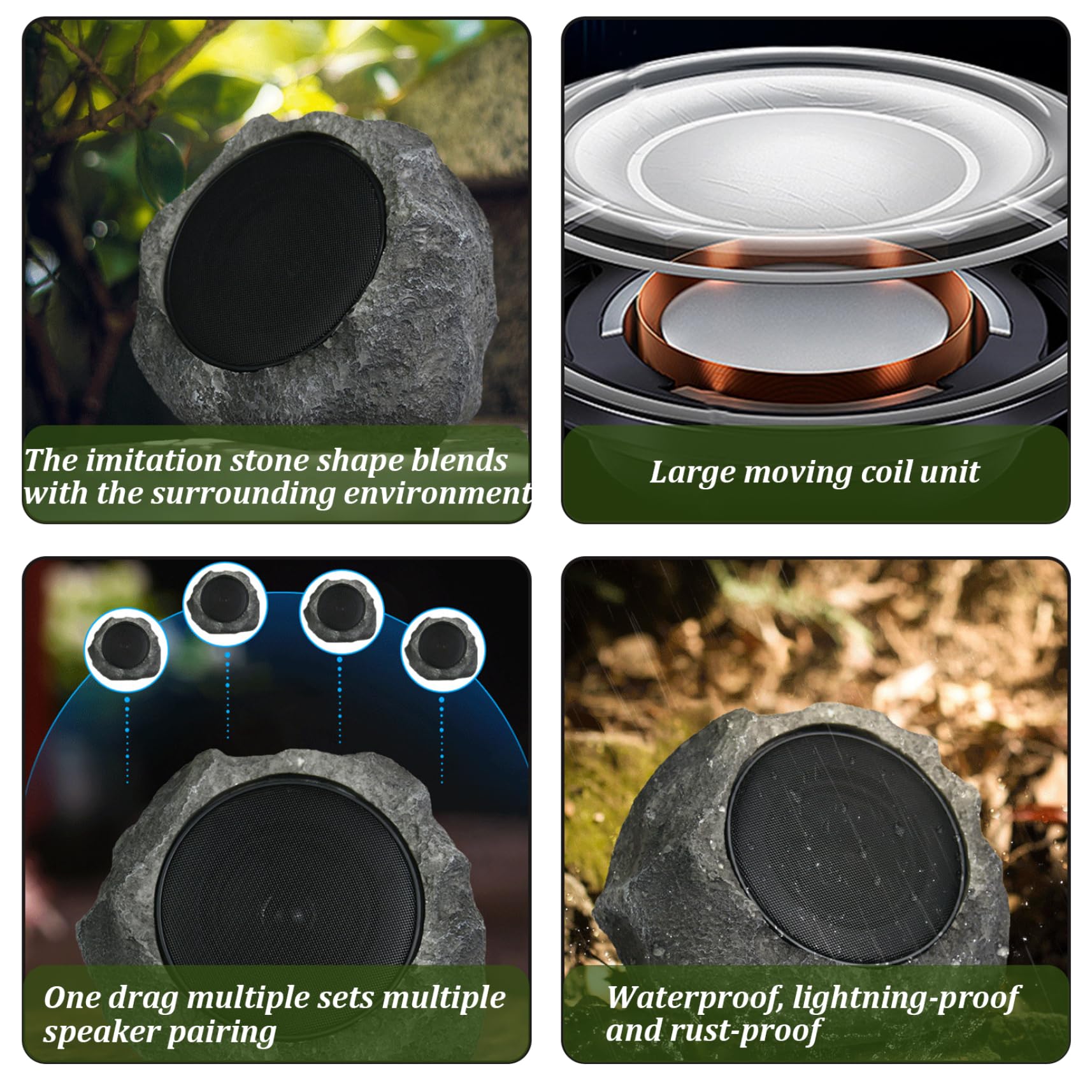 Outdoor Rock Speakers - 9x7x7 Inch Waterproof Solar-Powered Wireless Bluetooth Speakers with USB Rechargeable Battery - Perfect for Garden, Patio, Villa, Park, and Camping Outdoor Entertainment