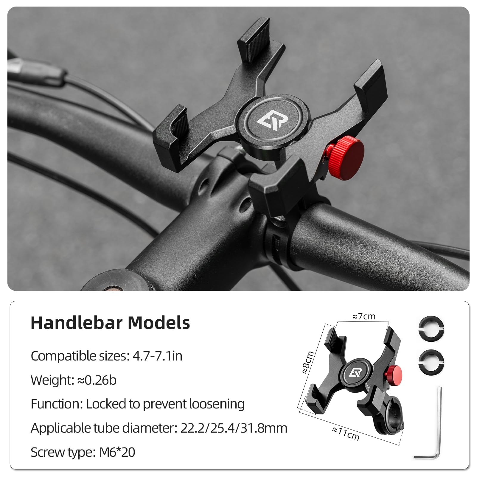ROCKBROS Aluminum Bike Phone Mount Holder - Universal Handlebar Mount for 4.7-7.1 Inch Smartphones - Perfect for Cycling, Commuting & Outdoor Adventures