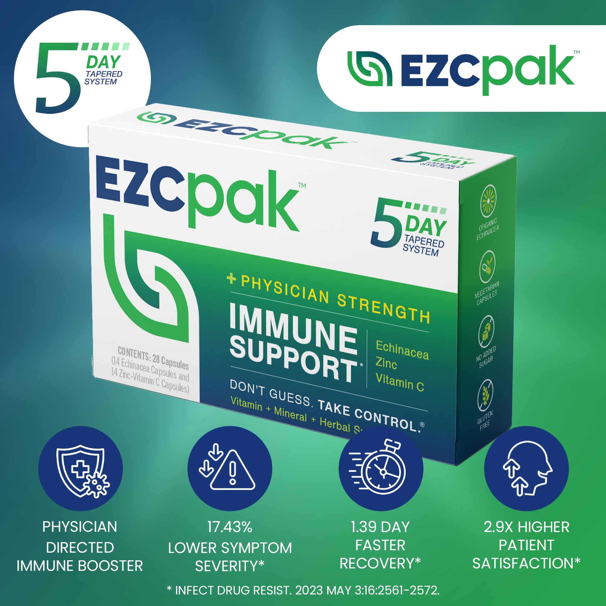 EZC Pak 5-Day Immune Booster Supplement with Echinacea, Zinc & Vitamin C - Powerful Immune System Support for Adults - Daily Immune Support Vitamins for Cold & Flu Season, Travel Wellness & Year-Round Protection