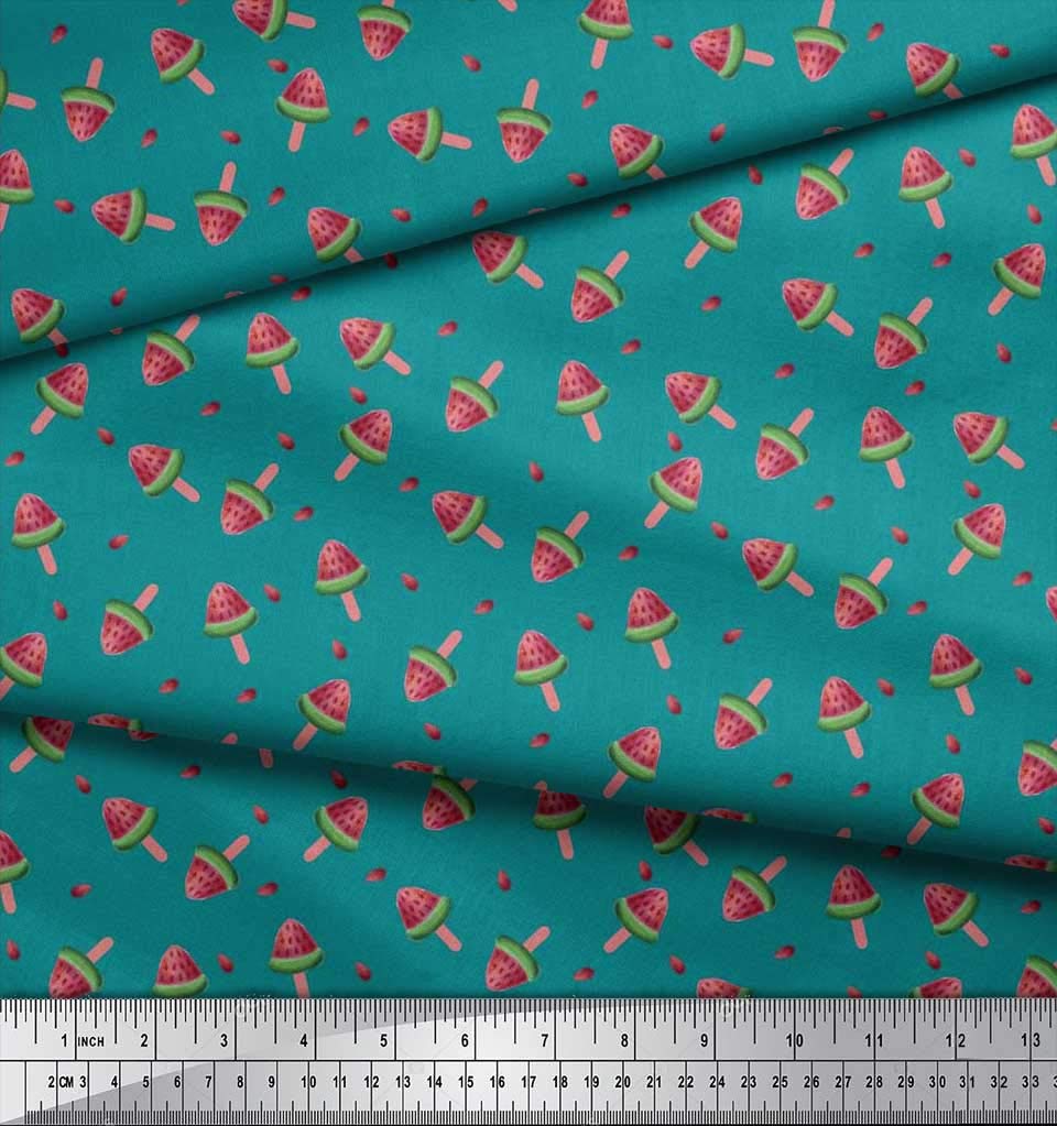 Soimoi Rayon Fabric - Seeds & Watermelon Fruits Print - 42 Inch Wide Sewing Fabric by The Yard - Perfect for Dresses, Skirts, and DIY Craft Projects
