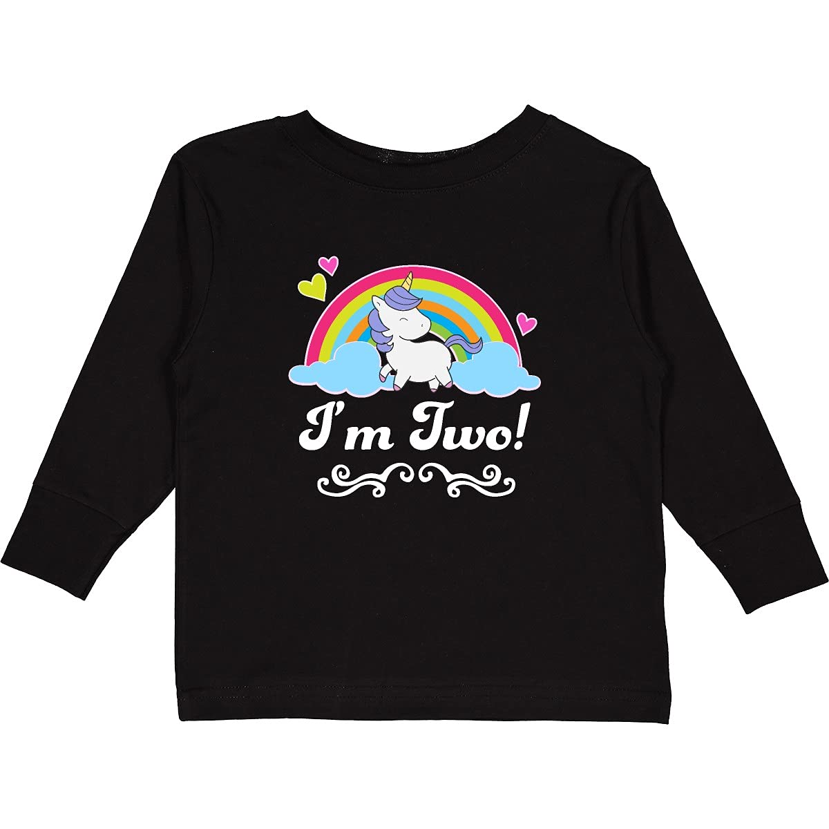 Inktastic 2 Year Old Birthday Unicorn Girls Toddler Long Sleeve T-Shirt - Cute Toddler Outfit for Birthday Party, Photo Shoot & Special Occasions
