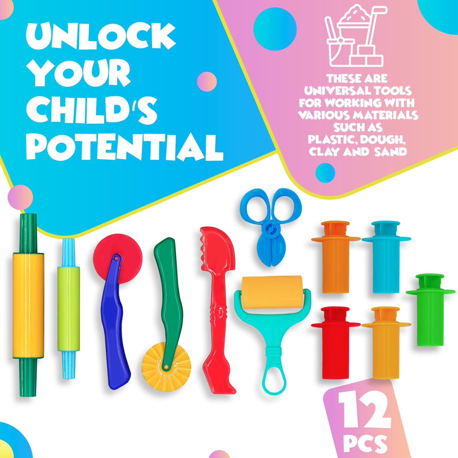 12-Piece Clay and Play Dough Tools Set for Kids Ages 3+ | Non-Toxic Modeling Dough Accessories Kit | Perfect for Arts & Crafts, Preschool Learning, and Creative Play at Home or School