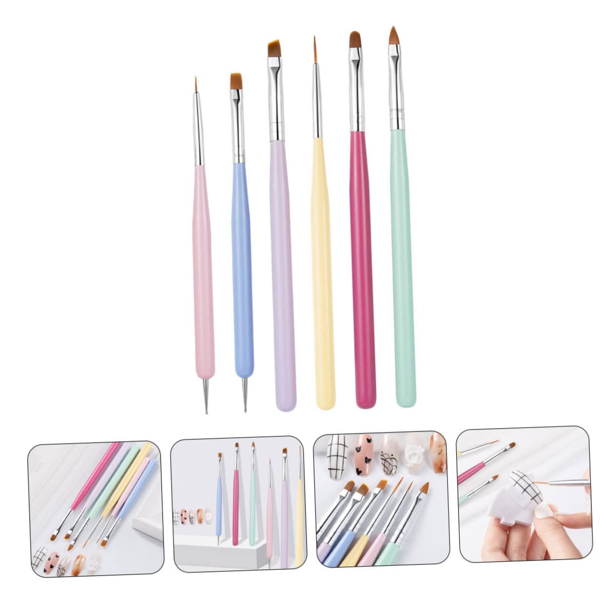 Beavorty 6pcs Wooden Handle Nail Art Brush Pens Set - Smooth Nylon Head Professional Nail Painting Tools for Gel Polish, Acrylic Nails & DIY Manicure at Home Salon
