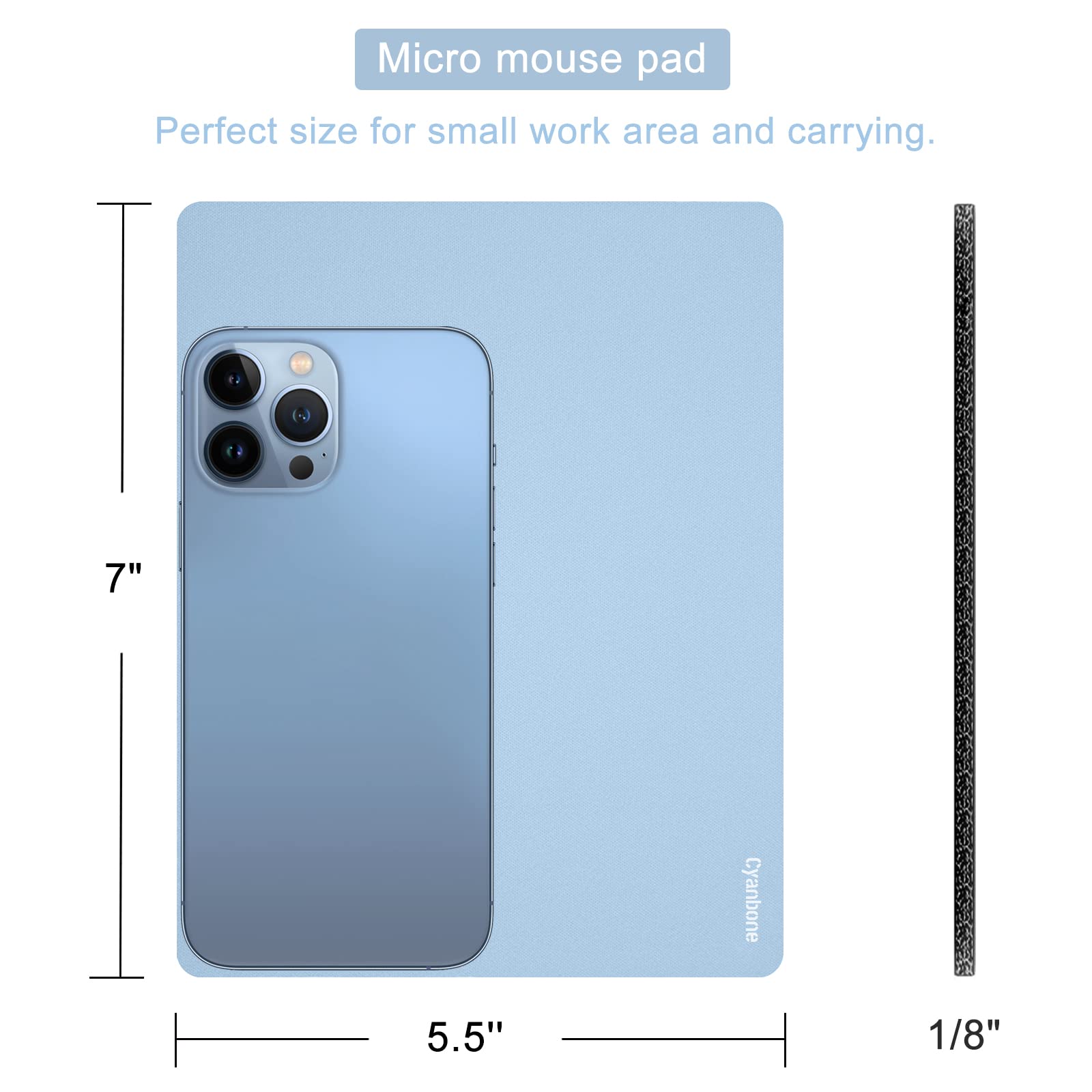 Mini Mouse Pad 2 Pack - Small 5.5 x 7 Inch Non-Slip Rubber Base Portable Mousepad for Laptop, Wireless Mouse - Perfect for Office, Travel & Home Use (Blue)