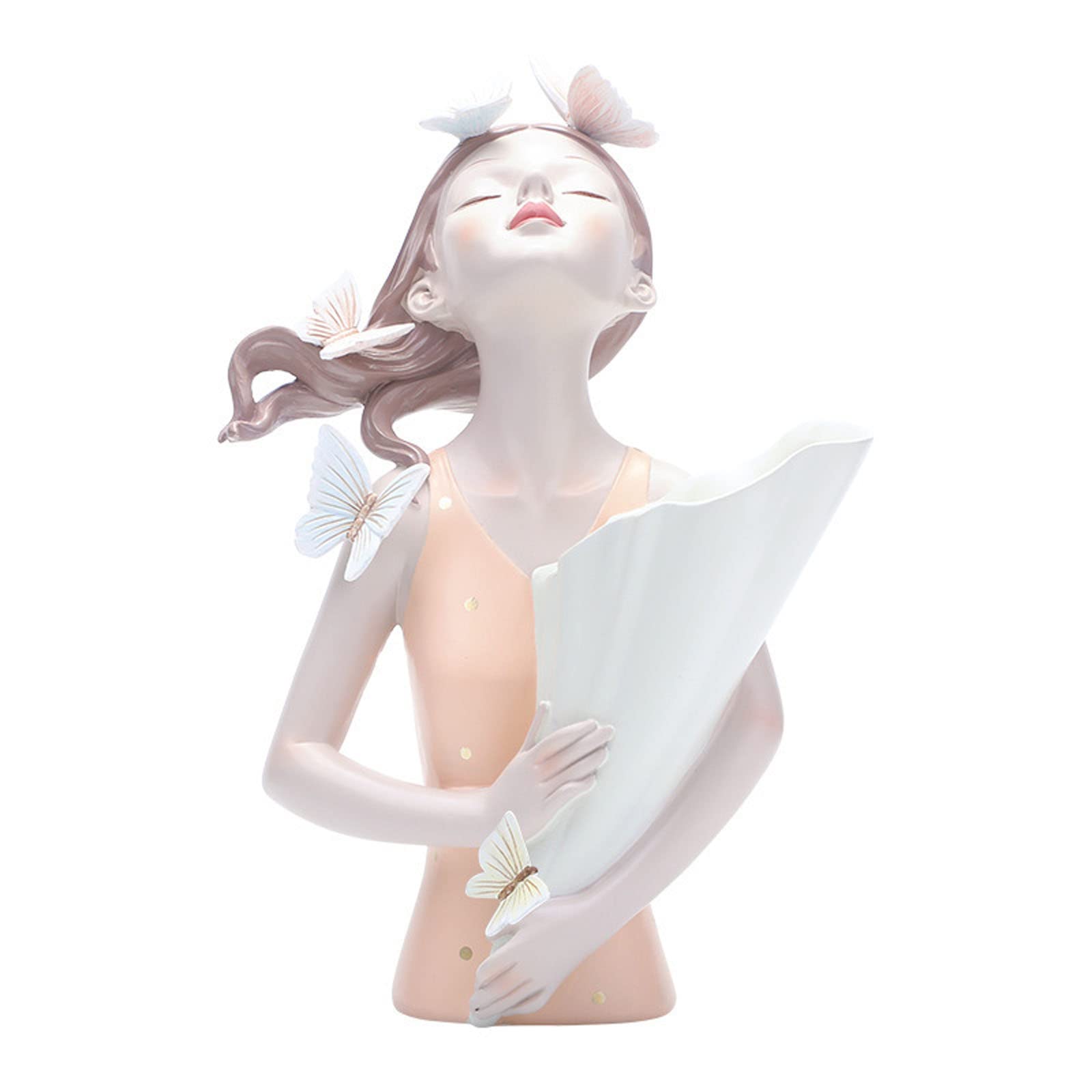 WANZPITS Butterfly Girl Statue Vase - Elegant Resin Sculpture Holding Flower Vase, Home & Office Decor for Desk, Table, Meeting Room & Entryway - Orange | Perfect for Living Room Centerpiece, Wedding Decor & Gift Idea