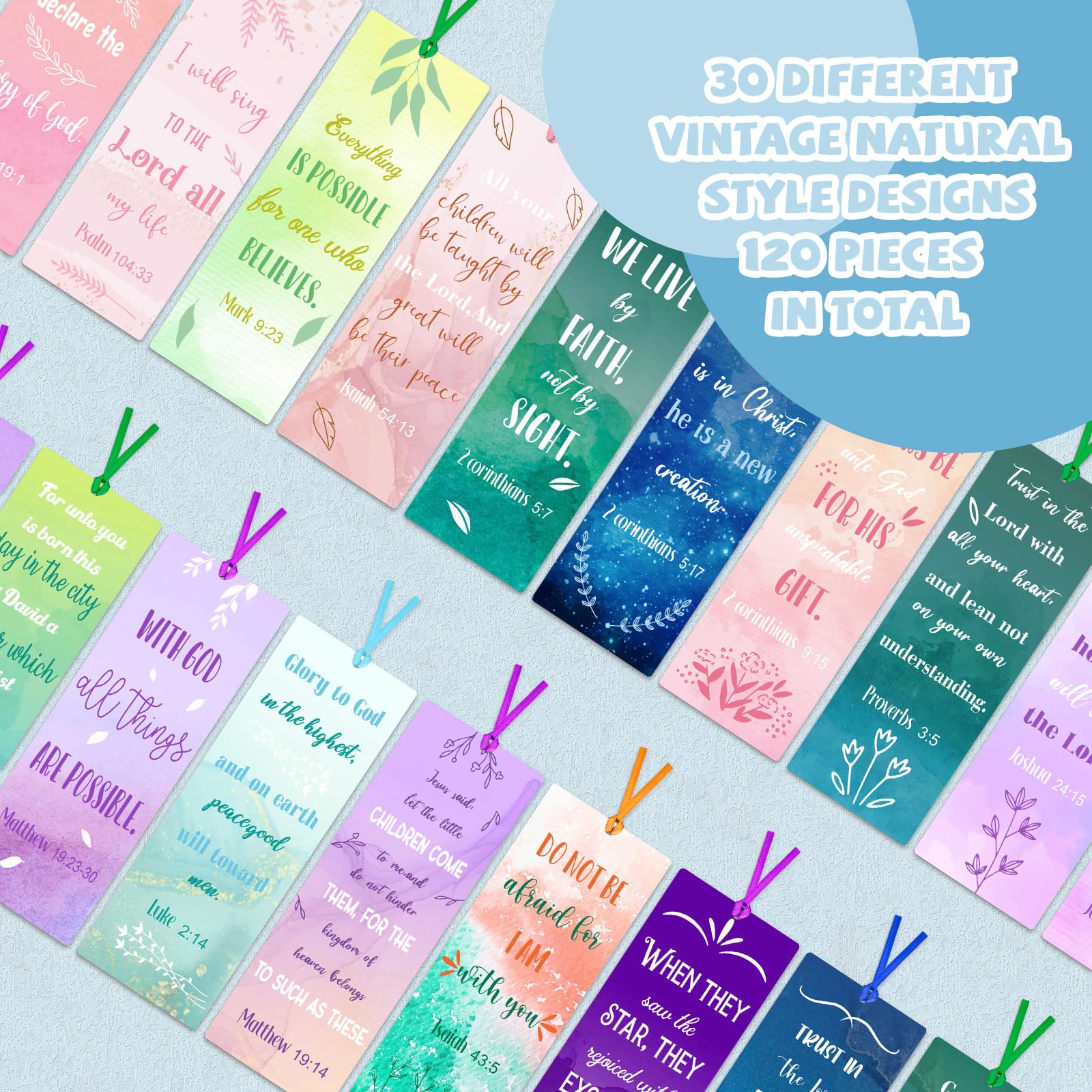 120 Pieces Watercolor Christian Bible Verse Bookmarks - Inspirational Spiritual Gifts for Women, Men & Book Lovers - Perfect for Bible Study, Book Clubs & Religious Gifts (Watercolor Design)