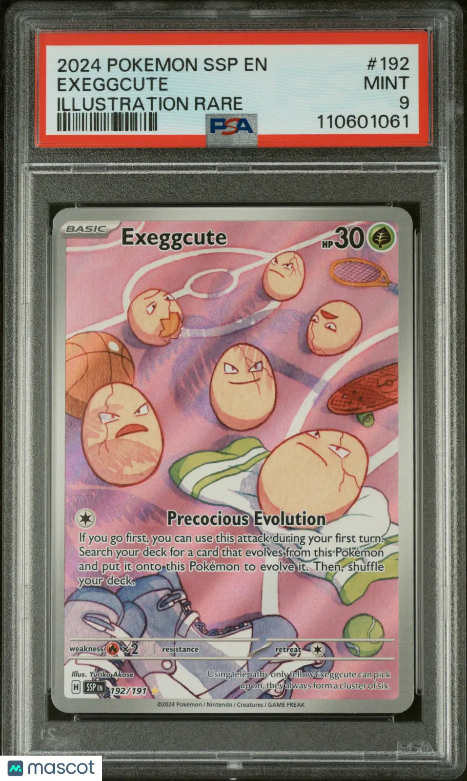 2024 Pokemon Surging Sparks Exeggcute Illustration Rare PSA 9 192/191 - Collectible Trading Card for Pokemon Fans & Competitive Players - Perfect for Display, Trading, and Gaming Tournaments