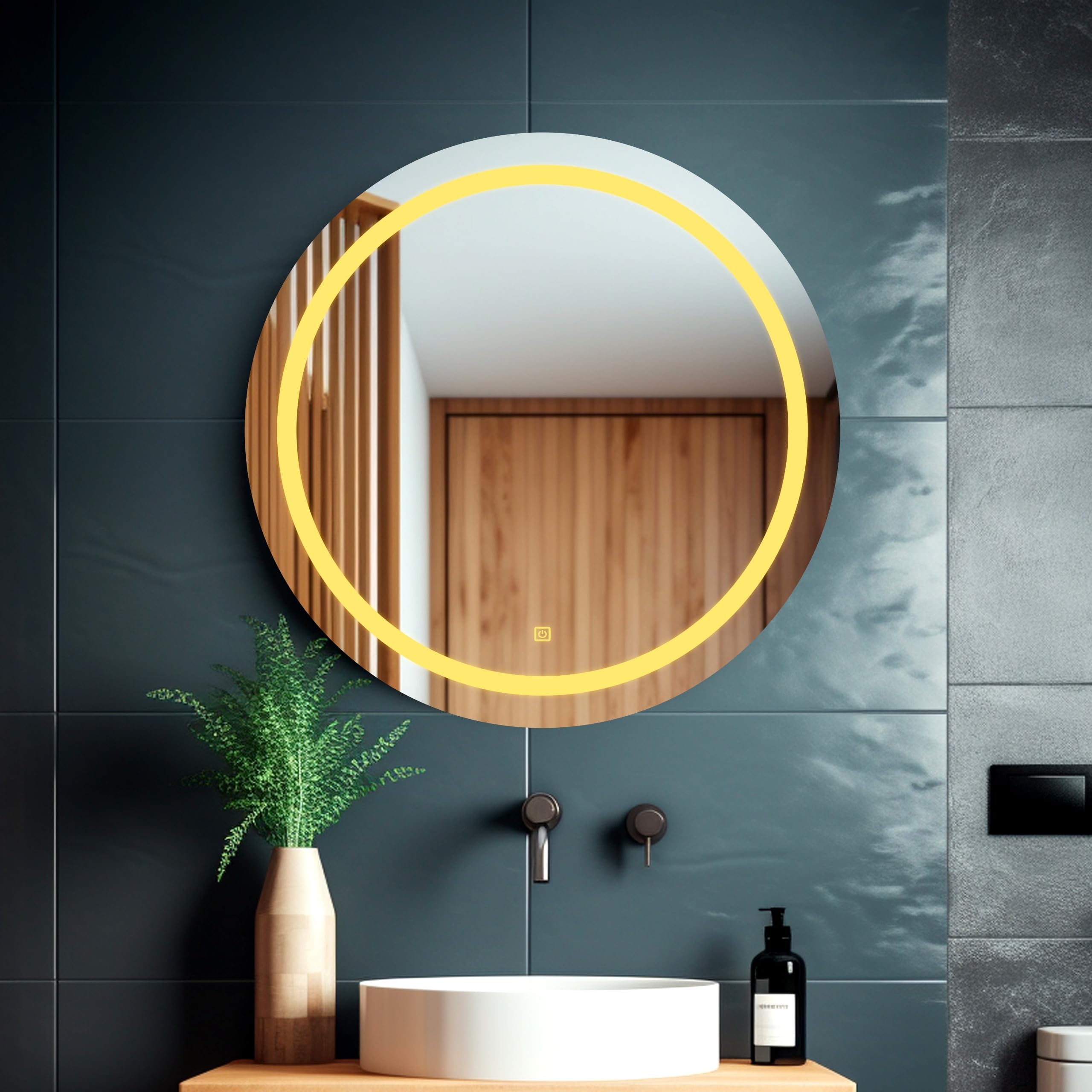 LUPPRA 24x24 Inch Round LED Bathroom Mirror with 3 Color Temperatures (Warm/White/Natural White) - Dimmable Vanity Mirror for Makeup & Shaving - Waterproof Bathroom Decor with Touch Control - Perfect for Modern Home, Spa & Hotel Decor