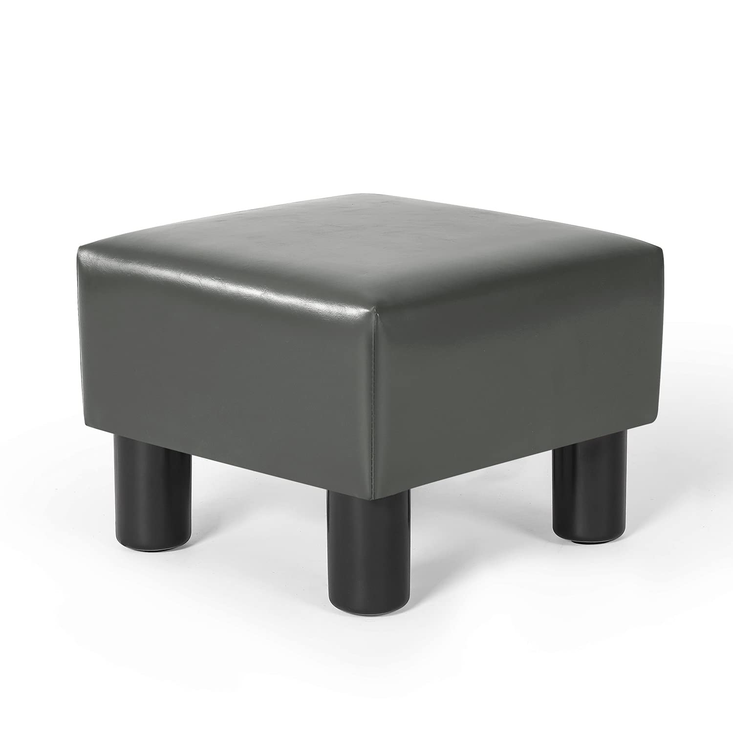 Joveco Small Square Faux Leather Foot Stool Ottoman - Adjustable Foot Rest for Couch, Office & Under Desk - Grey - Perfect for Home, Living Room & Workspace Comfort