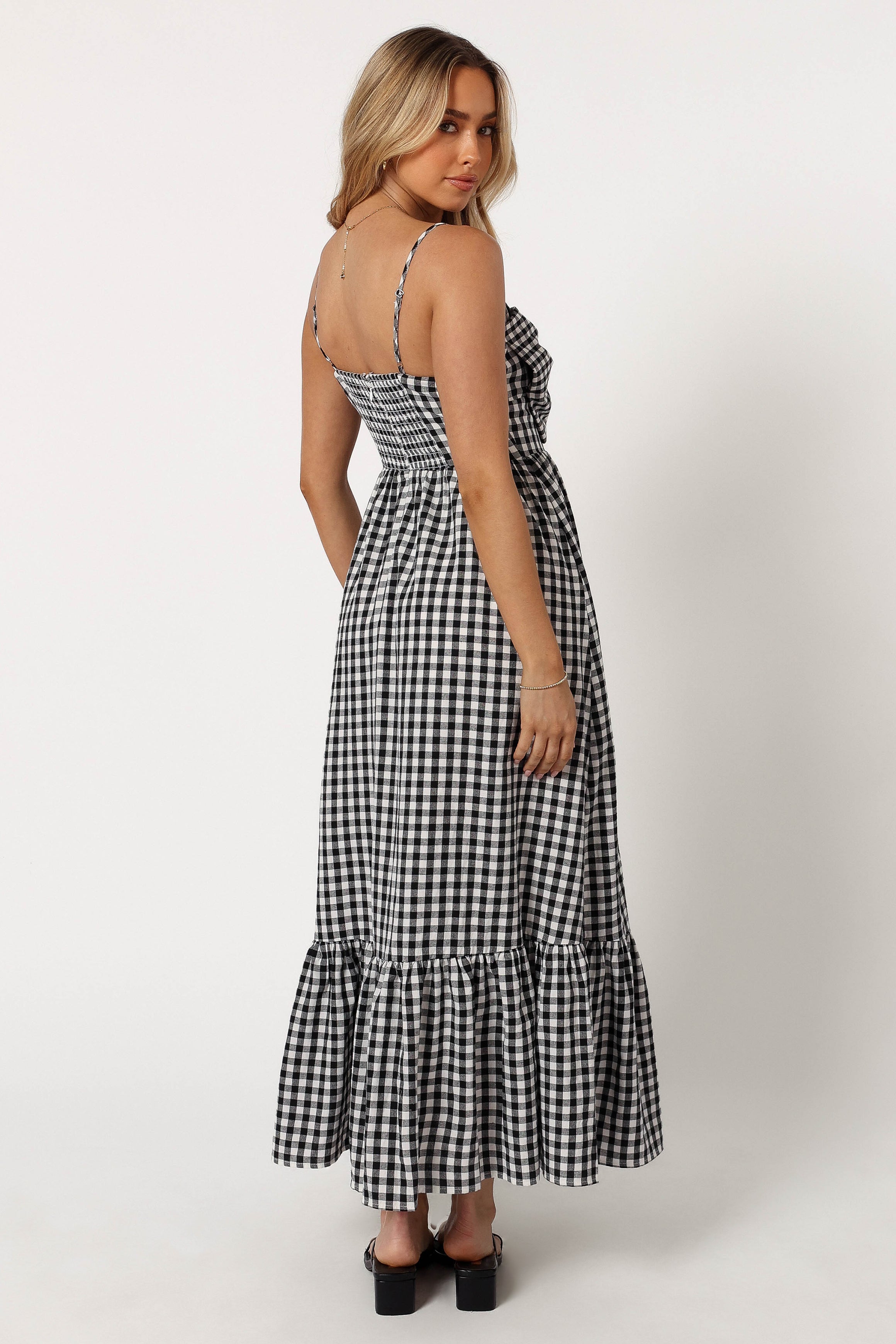 Hailee Maxi Dress - Black Gingham Summer Floral Dress for Women | Beach Wedding, Party & Vacation Outfit