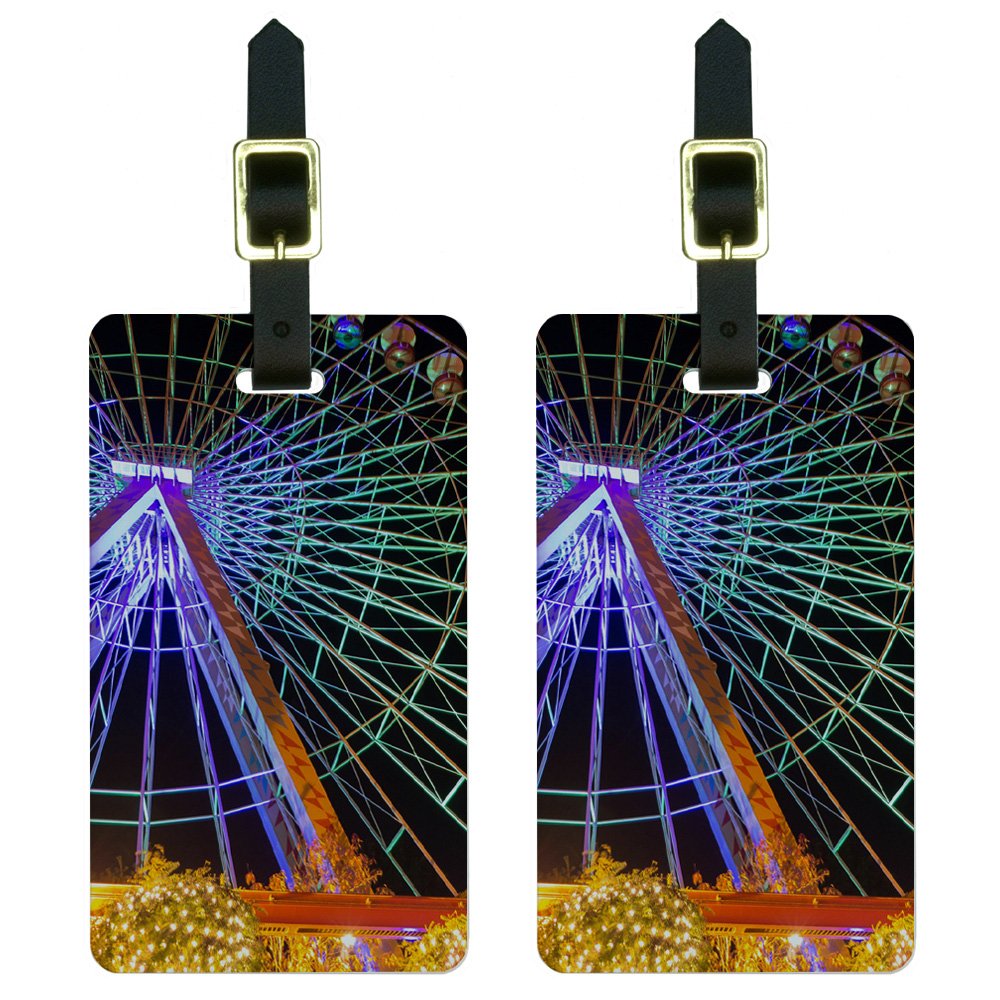Ferris Wheel-Themed Amusement Park Luggage Tags - Durable Suitcase ID Tags for Carry-On Bags (White, One Size) - Perfect for Theme Park Travel & Vacation Identification