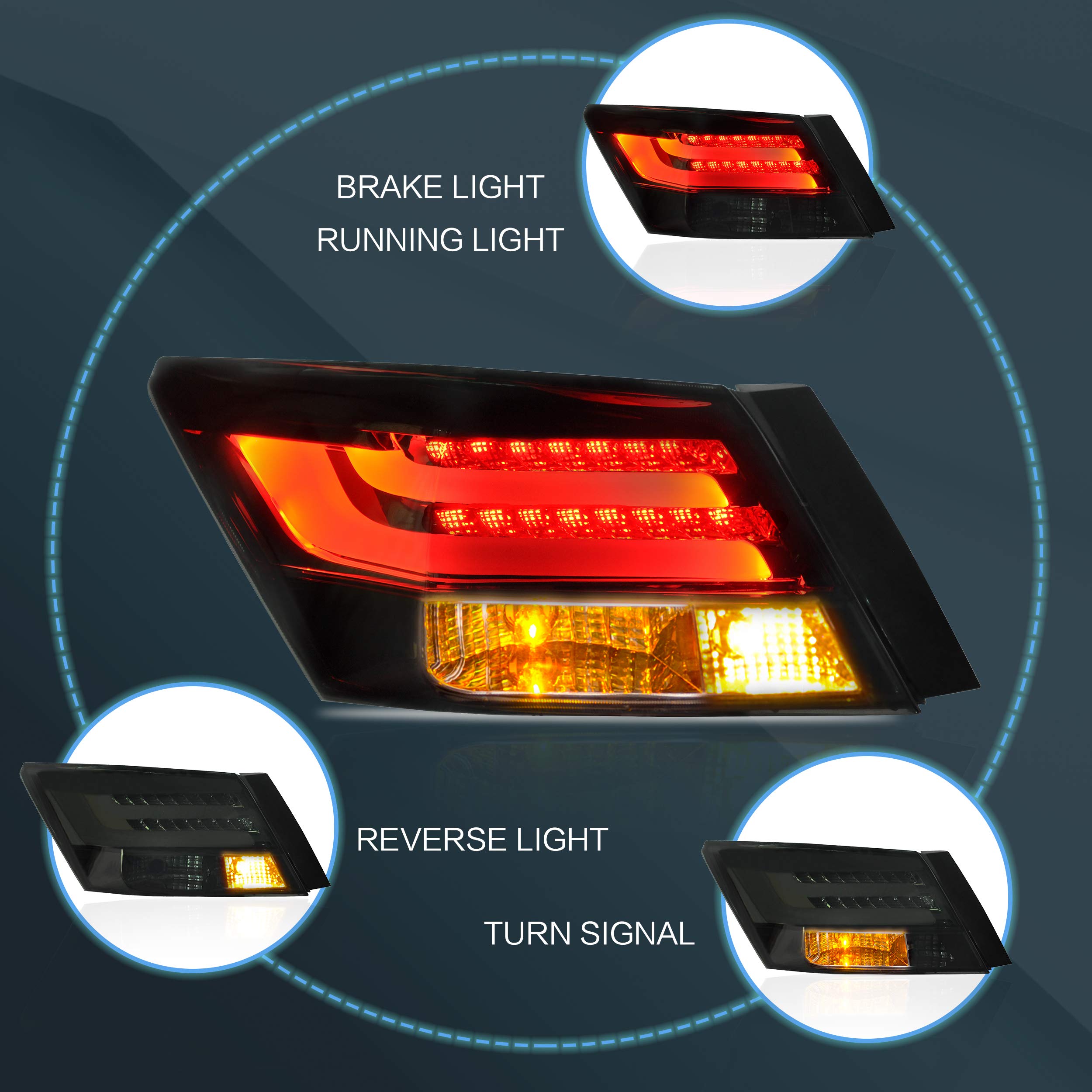 VLAND Smoked Tail Lights Assembly for 2008-2012 Honda Accord 8th Gen - Direct Fit Replacement, Enhanced Style & Visibility (Perfect for Night Driving & Car Customization)