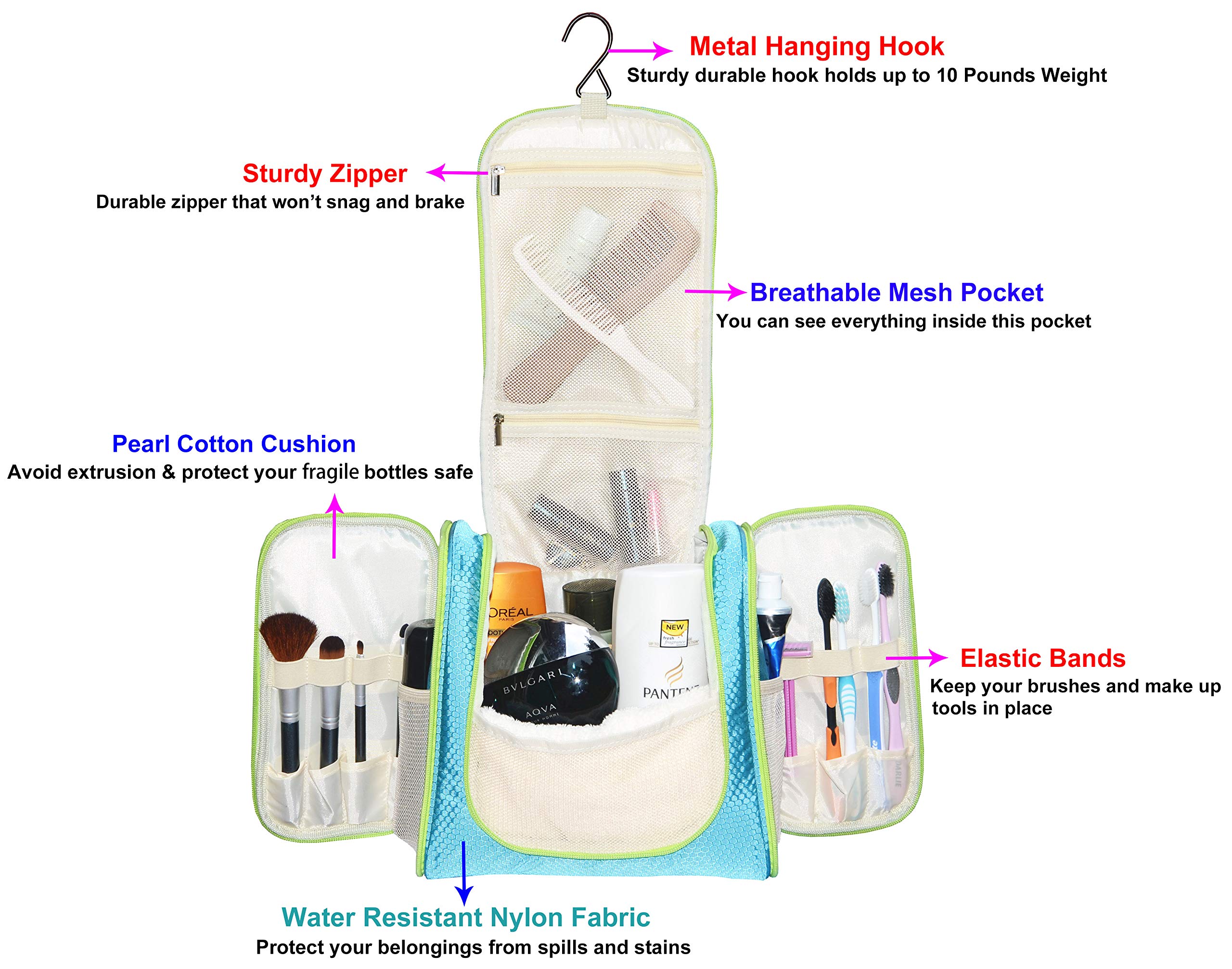 Premium Extra Large Hanging Toiletry Bag for Travel - Waterproof Nylon Cosmetic & Shower Organizer for Men & Women - Perfect for Toiletries, Makeup Brushes, Bathroom Essentials - Ideal for Camping, Gym, Business Trips & Vacation Packing
