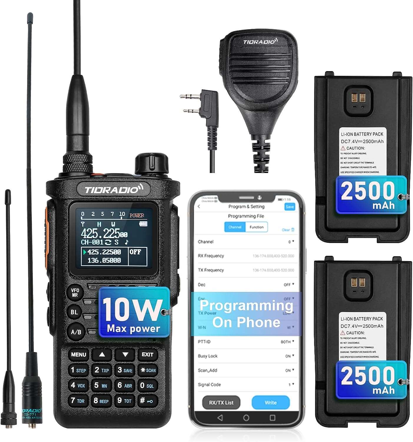 2nd Gen TD H8 Two-Way Radio with Spare Battery, Upgraded Microphone & 771 Antenna - Long Range Walkie Talkie for Outdoor Adventures, Construction Sites, and Emergency Communication
