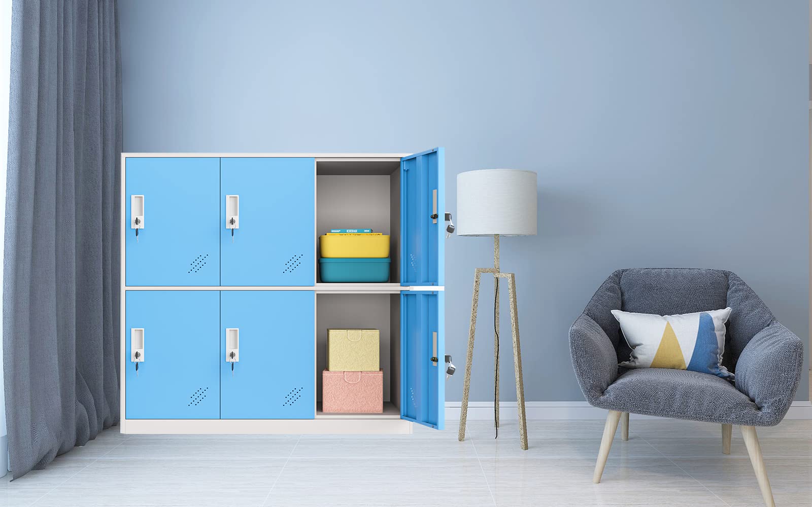 MECOLOR Blue Metal Locker - Heavy Duty Gym Locker, School Cabinet & Home Storage Organizer with Lockable Doors (6 Drawers) - Perfect for Office, Employee Storage & Living Room Organization