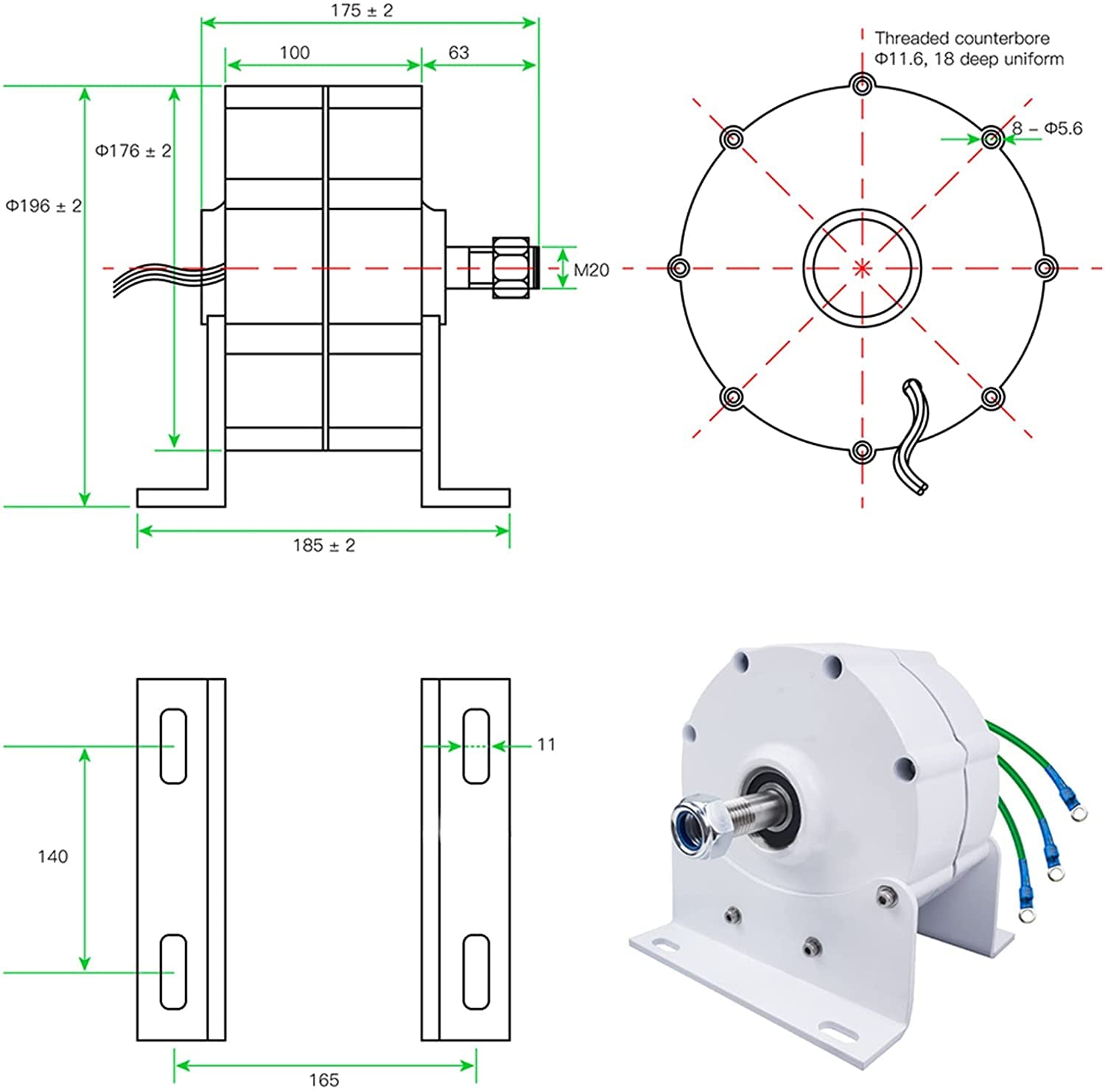 Low Speed Gearless Permanent Magnet Generator 24V 48V 220V 8000W AC Alternator for Wind Turbine & Hydro Power - Perfect for Off-Grid Solar Systems, Rural Electrification & Emergency Backup Power (with Base)