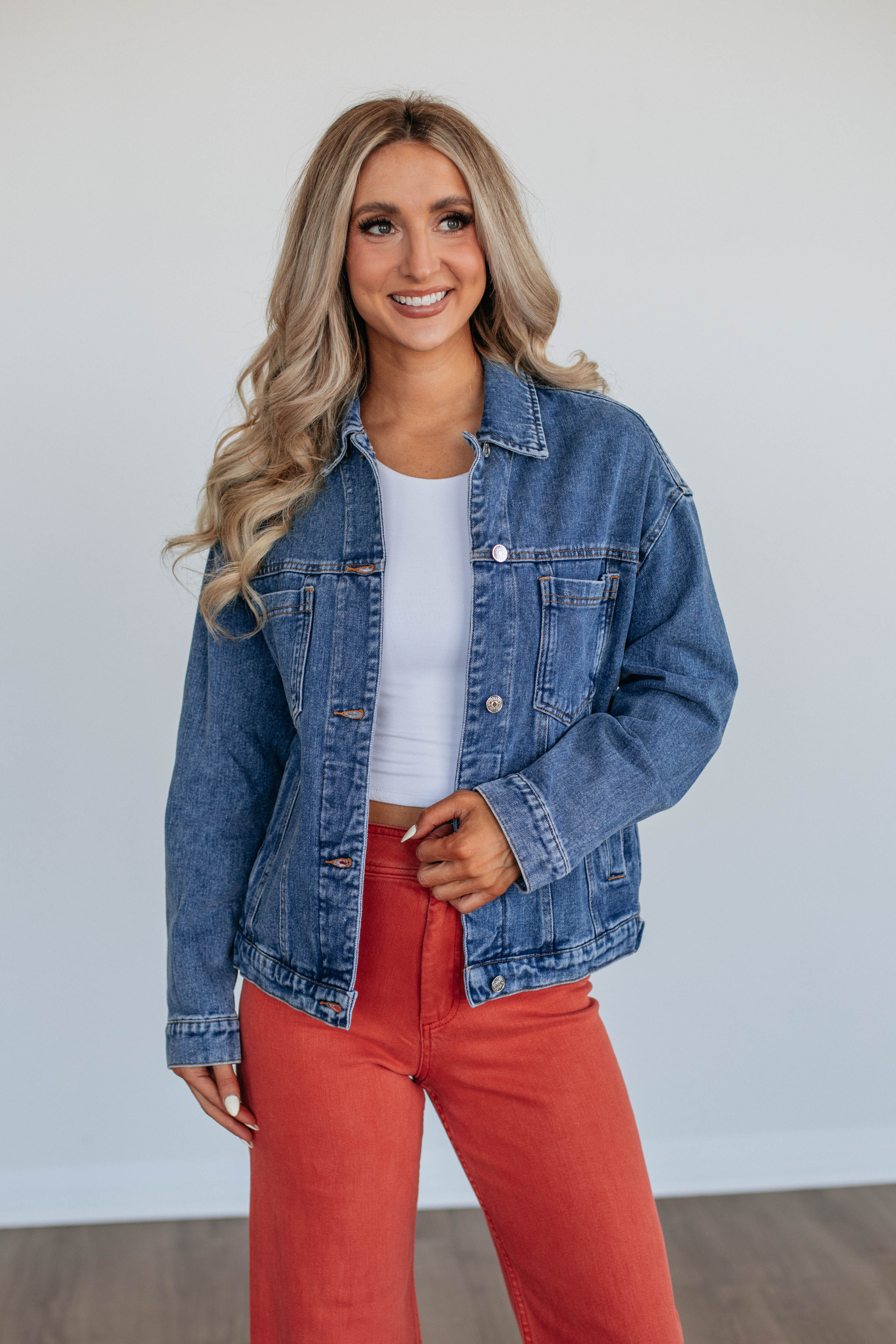 Jessi Denim Jacket for Women - Dark Wash Distressed Vintage Style - Perfect for Casual Outfits & Streetwear Fashion