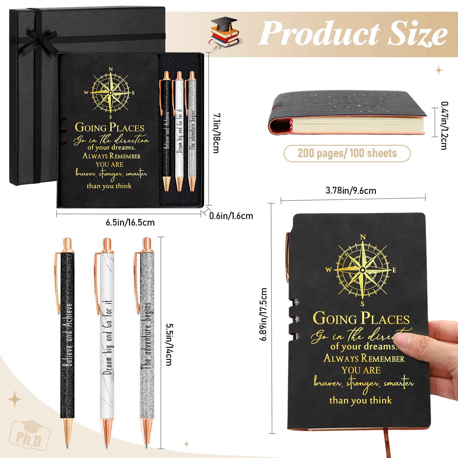 5-Piece Inspirational Leather Journal and Pen Gift Set - Motivational Writing Journal with Ballpoint Pen in Elegant Gift Box - Perfect Graduation Gifts for College, High School & Middle School Students - Ideal for Journaling, Note-Taking & Thoughtful Gifting