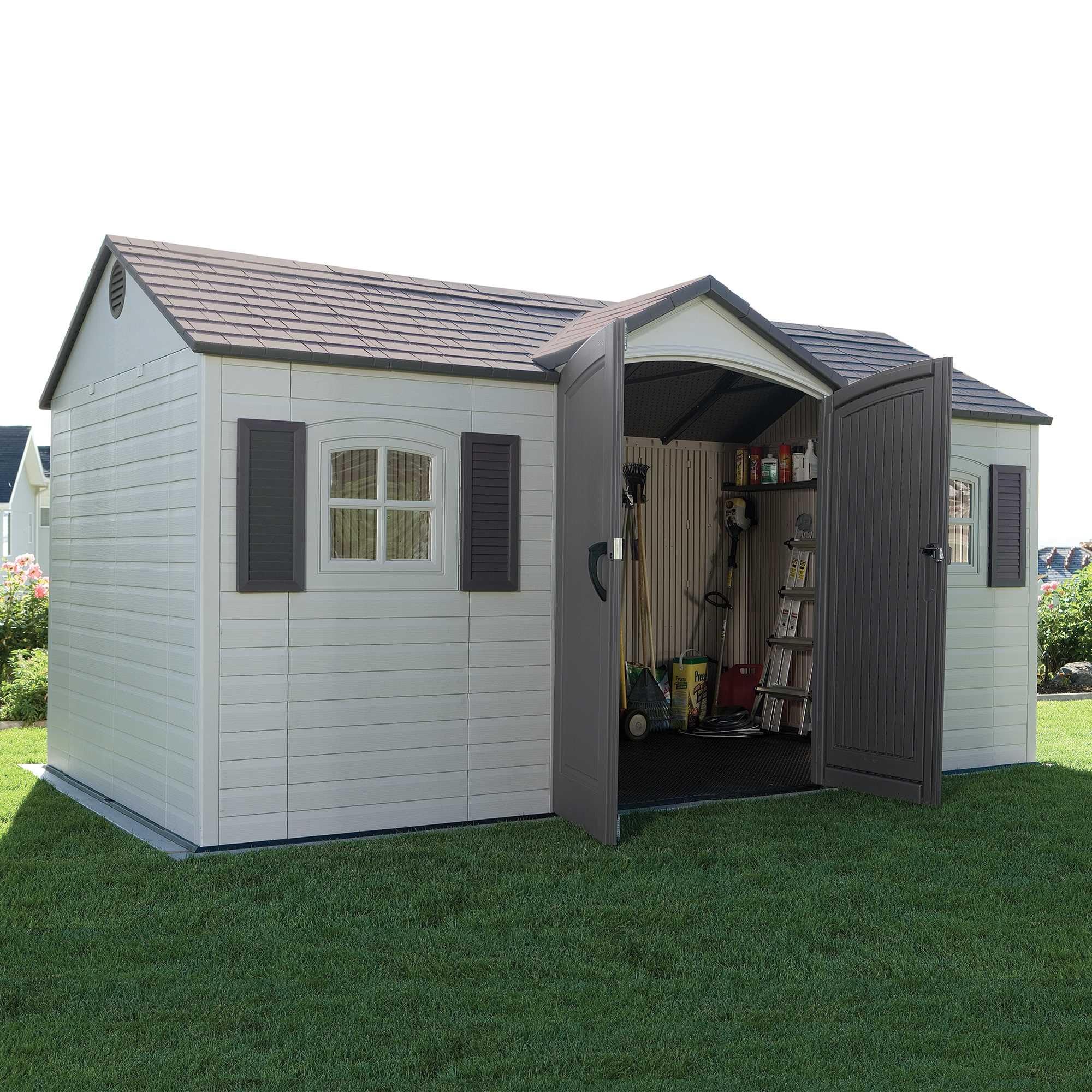 Lifetime 6446 8x15 Foot Outdoor Storage Shed in Desert Sand | Weather-Resistant Backyard & Garden Storage Solution for Tools, Equipment & Seasonal Items