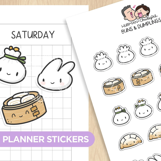 Buns & Dumplings Planner Stickers - Cute Kawaii Food Stickers for Bullet Journal, Scrapbooking, and DIY Crafts - Perfect for Organizing, Gift Giving, and Creative Projects