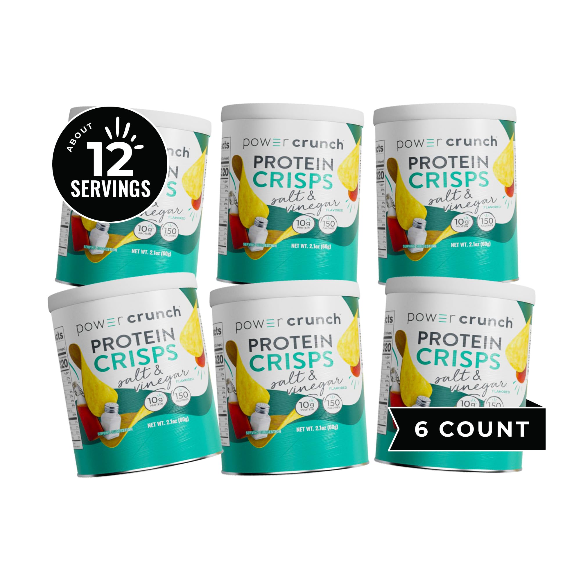 Power Crunch Protein CRISPS - High Protein Potato Style Chips, Salt & Vinegar Flavor, 10g Protein per Serving, 1.05oz (Pack of 6) | Healthy Snack for Gym, Keto Diet & On-the-Go Nutrition