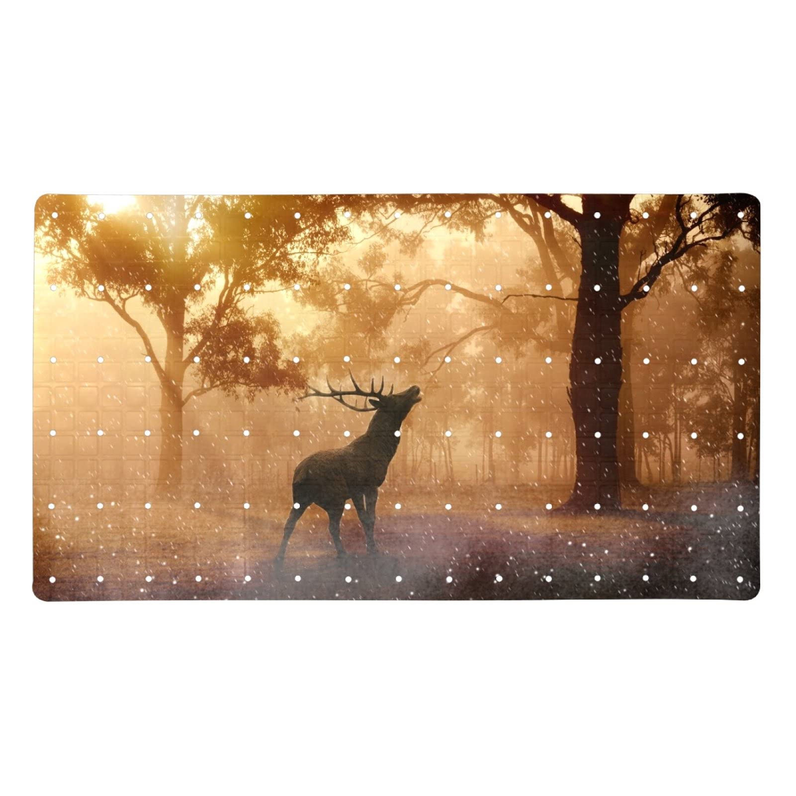 Premium Non-Slip Deer Forest Bath Mat with Suction Cups & Drain Holes - 15.7x27.9 Inch Waterproof Shower Mat for Bathroom, Bathtub & Spa - Washable, Anti-Skid Bathroom Floor Mat for Home Decor & Safety