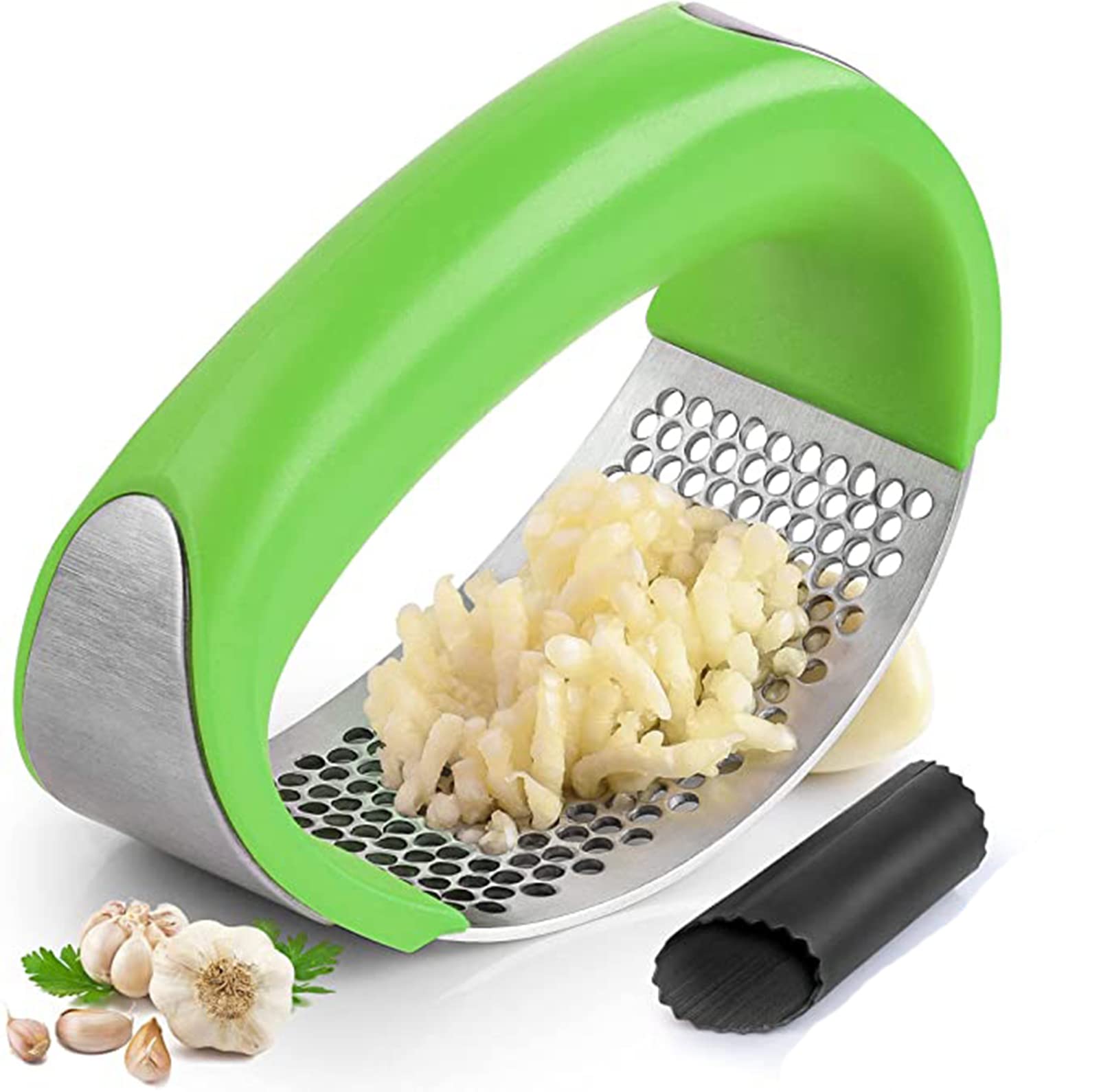 Stainless Steel Garlic Press & Peeler Set - Easy Clean Kitchen Tool for Cooking