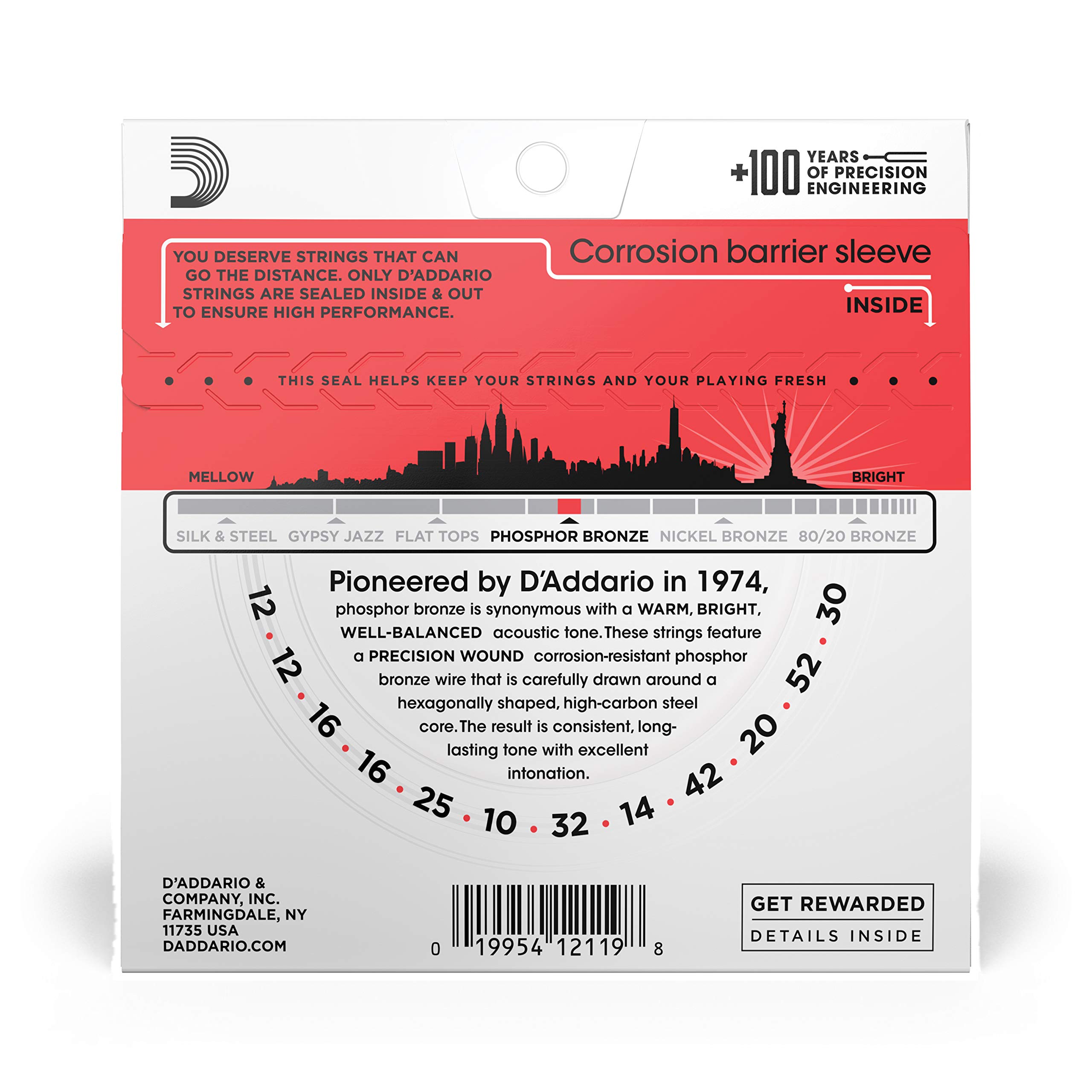 D'Addario EJ39 Phosphor Bronze Acoustic Guitar Strings 12-52 Medium for 12 String Guitars - Rich Full Tonal Spectrum - Perfect for Live Performances & Studio Recording