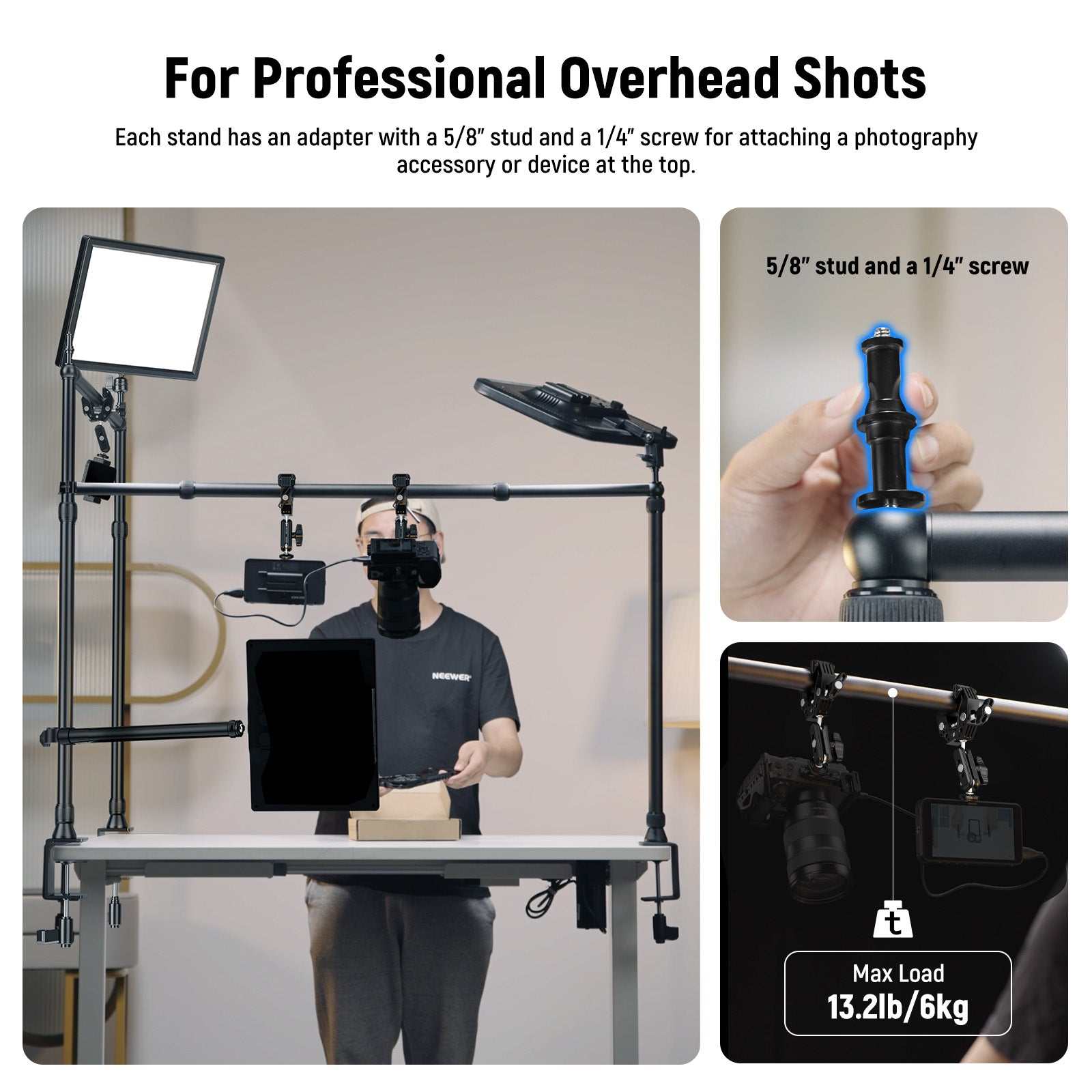 NEEWER NK003 Professional Overhead Camera Mount Rig for DSLR & Mirrorless Cameras - Perfect for YouTube, TikTok, and Product Photography