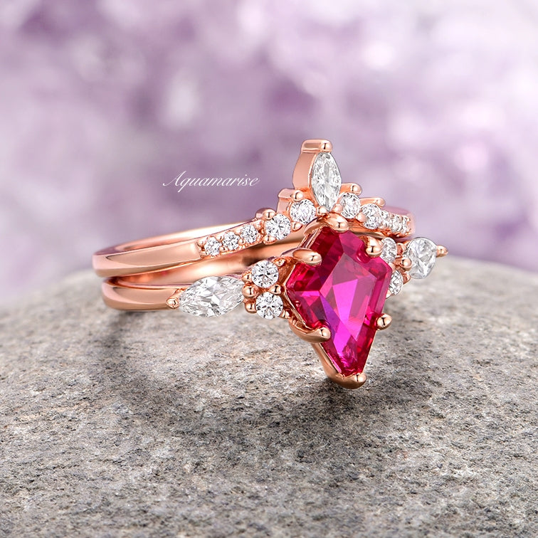 Skye Kite™ 14K Rose Gold Vermeil Ruby Ring Set for Women - Elegant Stackable Rings for Anniversary, Valentine's Day Gift & Everyday Wear