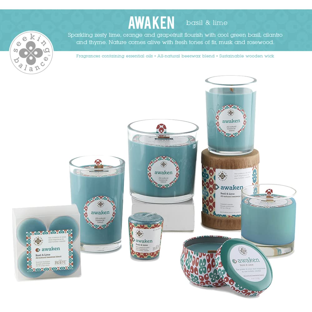 Root Candles 9946234 Seeking Balance Spa Traveler Candle - 4oz Basil & Lime Scented Candle for Relaxation, Meditation & Travel | Aromatherapy Gift for Home, Office & Spa