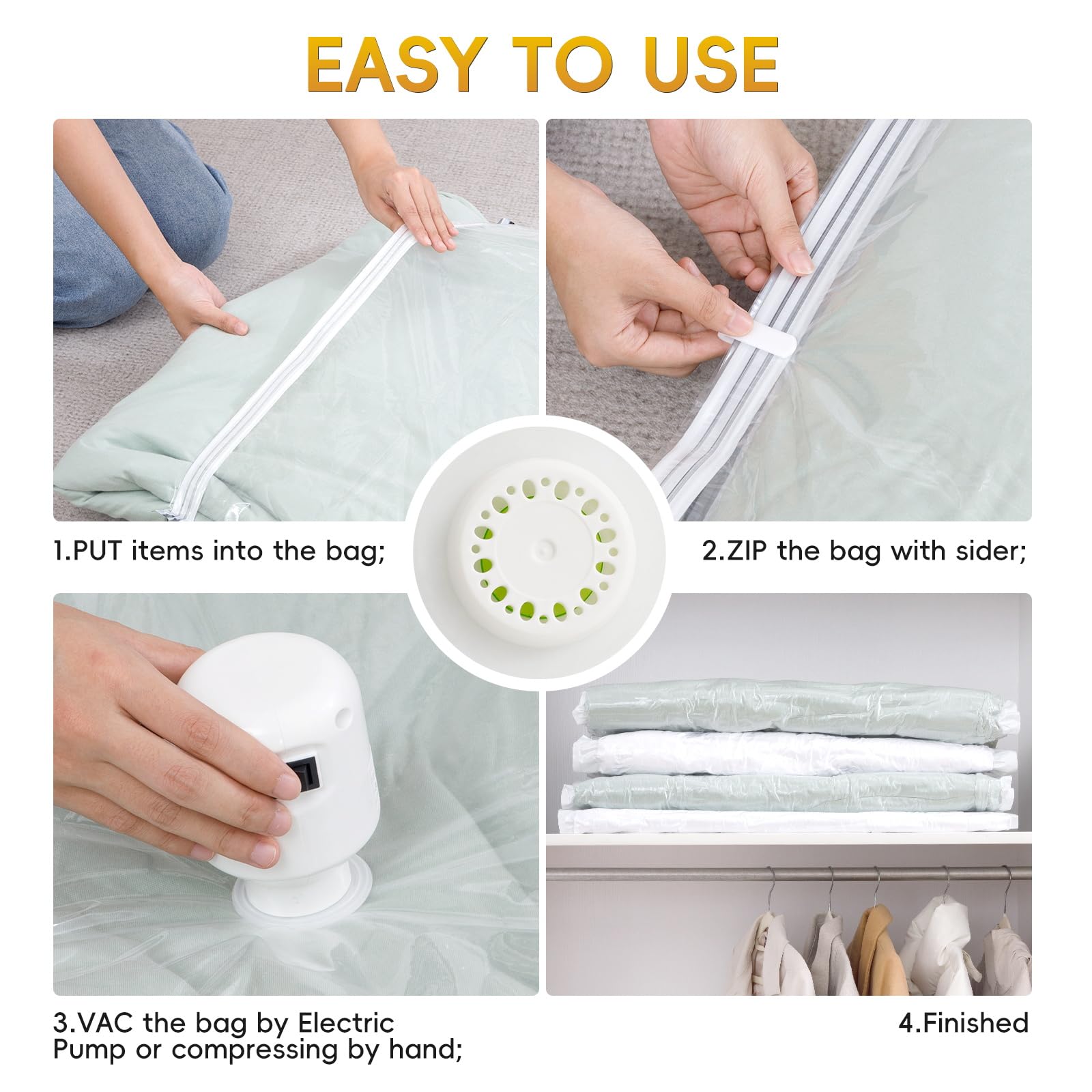 15-Pack Vacuum Storage Bags with Electric Air Pump (5 Jumbo, 5 Large, 5 Medium) - Space Saving Compression Bags for Clothes, Blankets, Duvets, Pillows & Comforters | Perfect for Travel, Seasonal Storage & Home Organization