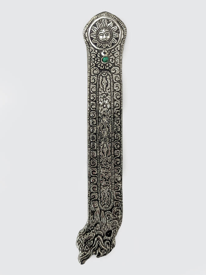 Namaste Metal Embossed Incense Holder with Stone Sun Design - Perfect for Yoga, Meditation & Spiritual Decor