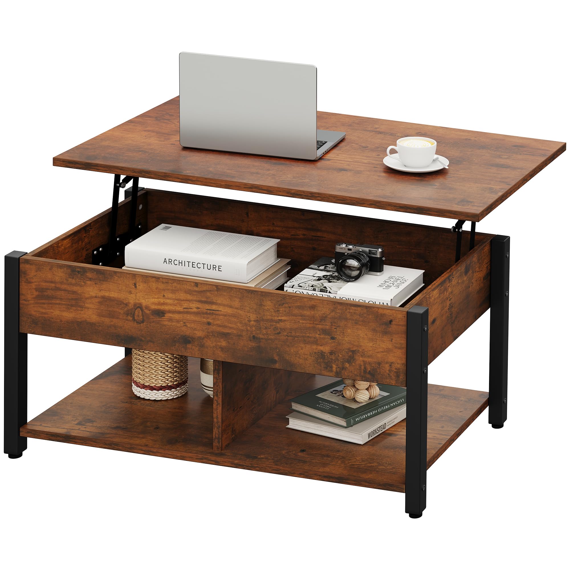 YITAHOME Lift Top Coffee Table with Large Hidden Storage - Rustic Brown Wood Lift-Up Center Table for Living Room & Office - Perfect for Small Spaces, Storage Solutions, and Multi-Functional Use