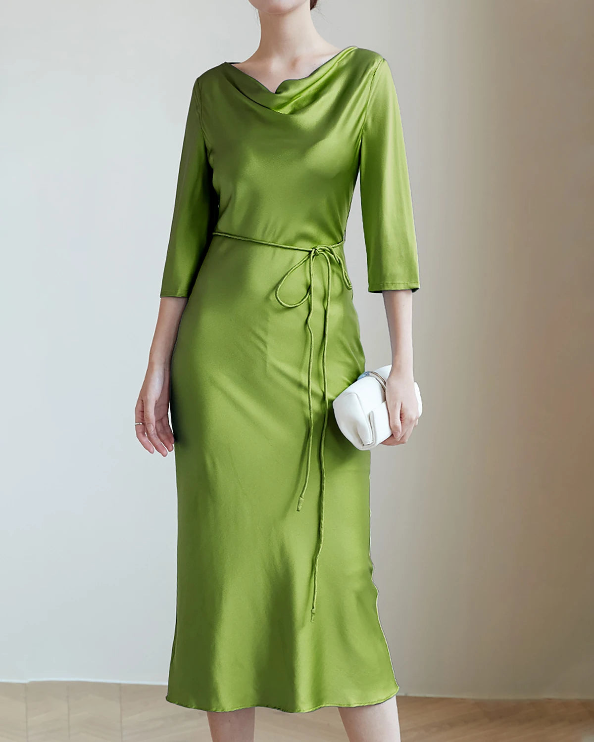 30Momme Silk Cowl Neck Dresses for Women - Elegant Long Sleeve Slip Dress with High Quality Mulberry Silk - Perfect for Evening Parties, Weddings & Special Occasions
