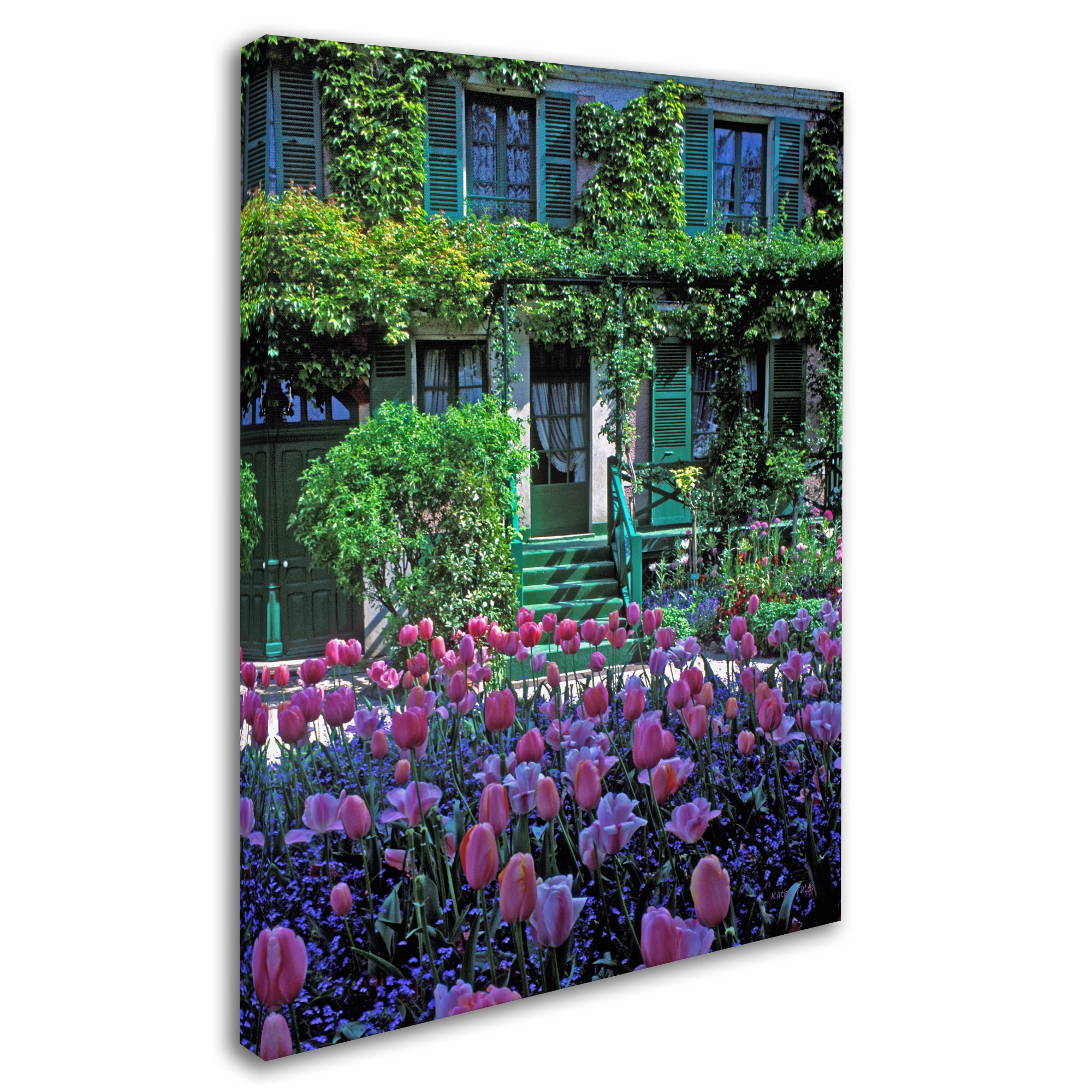 Trademark Fine Art Monet's House with Tulips Painting by Kathy Yates - 14x19 Inch Wall Art Decor - Perfect for Living Room, Bedroom & Office Decorations