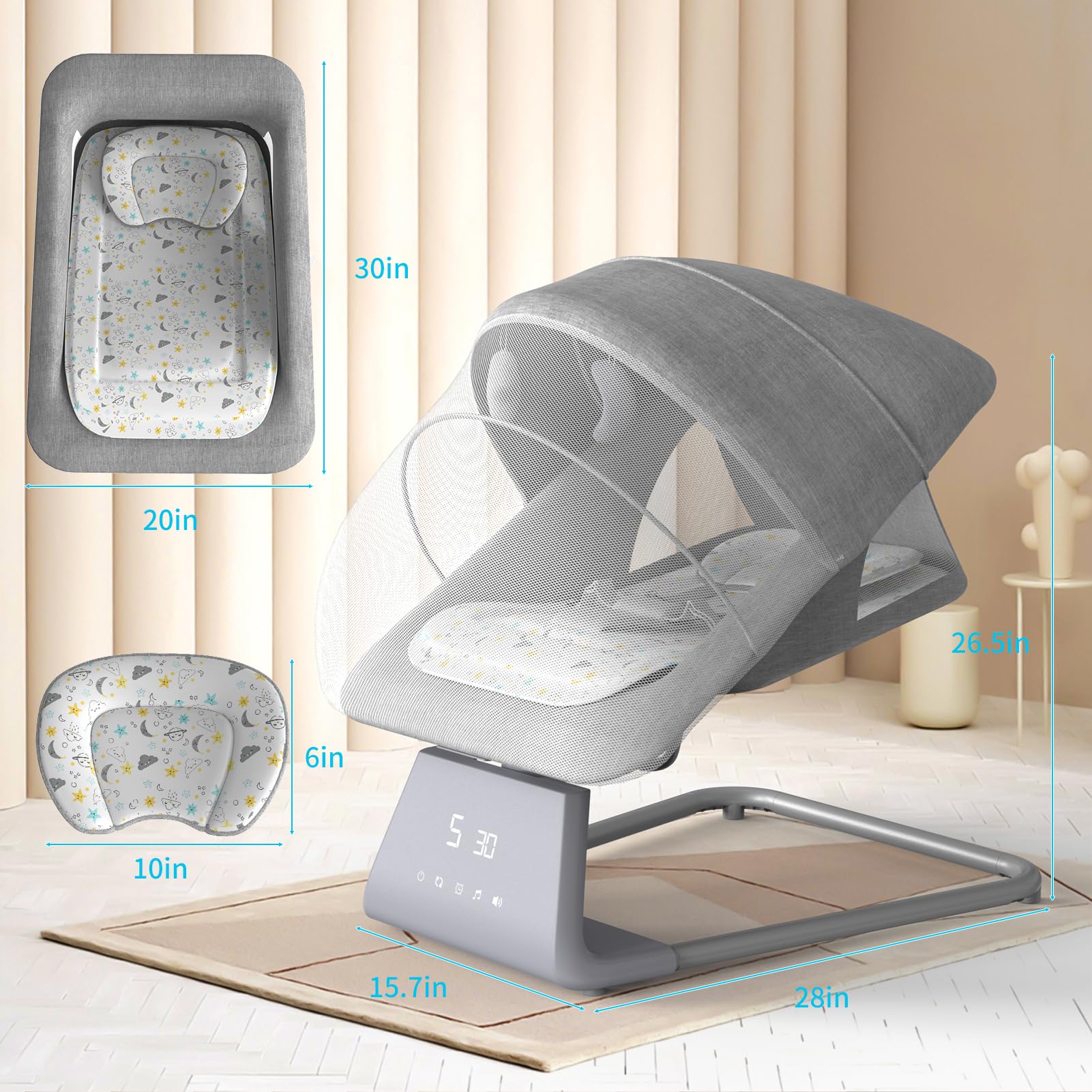 Electric Baby Swing & Rocker with Bluetooth, Remote Control & 11 Lullabies – Adjustable 5-Speed Infant Bouncer for Newborns to Toddlers (Baby Boy & Girl) – Perfect for Nursery, Daycare & Soothing Fussy Babies