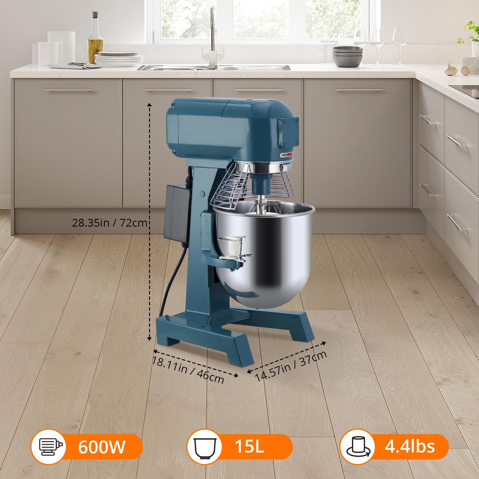 GARVEE 15QT Commercial Stand Mixer - Heavy Duty Electric Dough Mixer with 3 Speed Settings & Stainless Steel Bowl - Professional Grade for Bakeries, Restaurants & Large Batch Baking - Perfect for Bread, Pizza Dough & Pastry Making