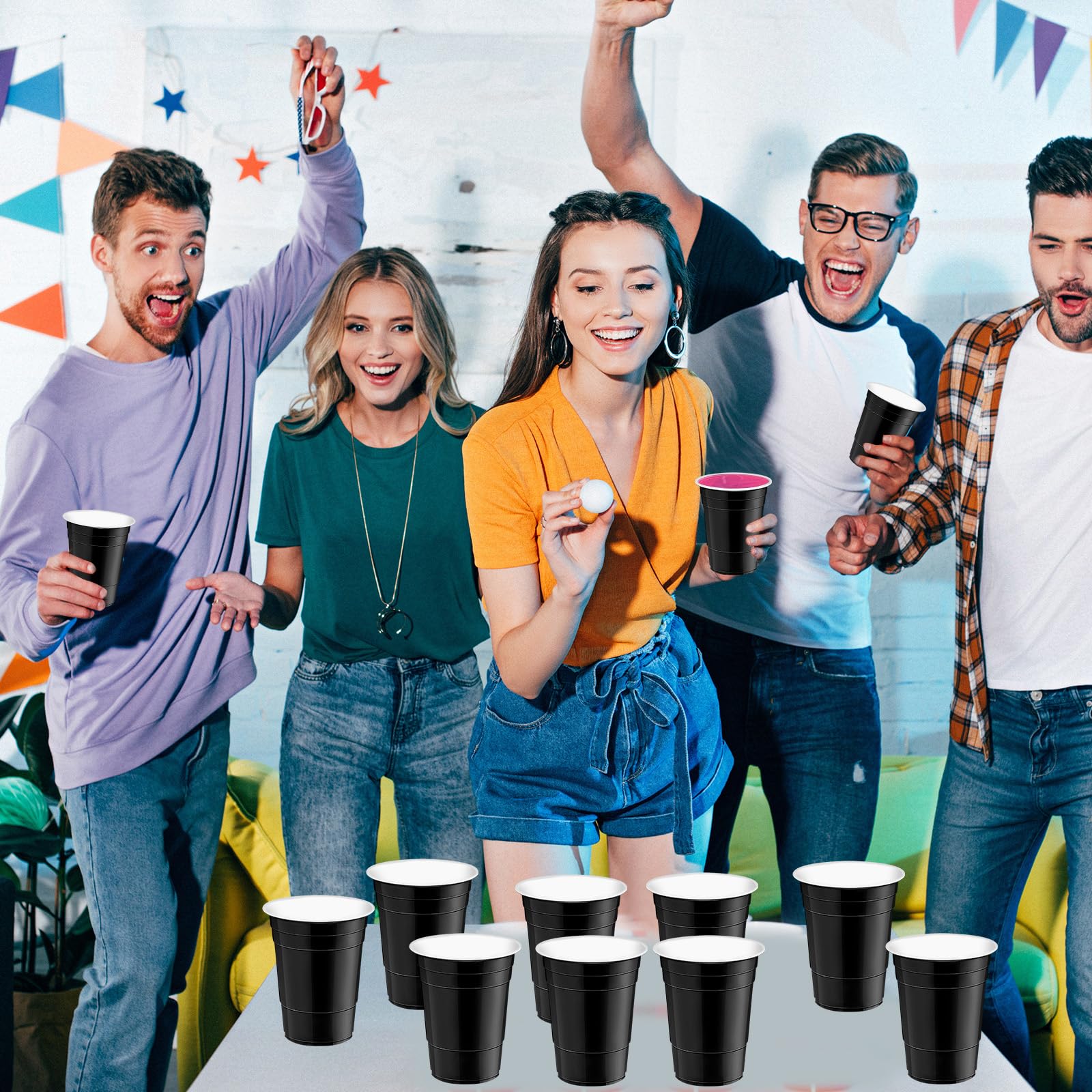 16oz Black Plastic Cups - 120 Pack for Parties, BBQs & Picnics
